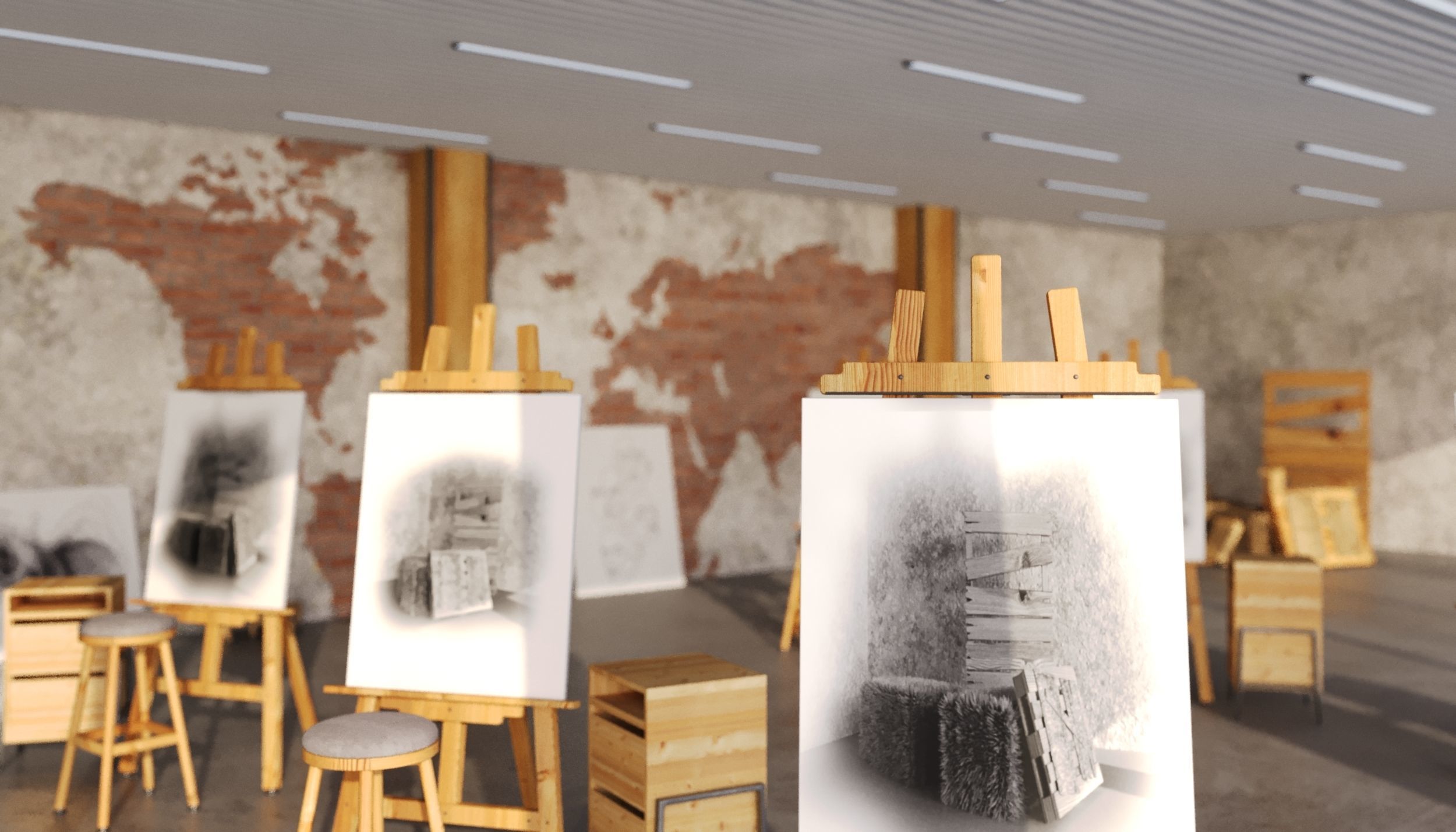 Photorealistic Studio Arts Interior Scene 3D model Low-poly 3D model_2