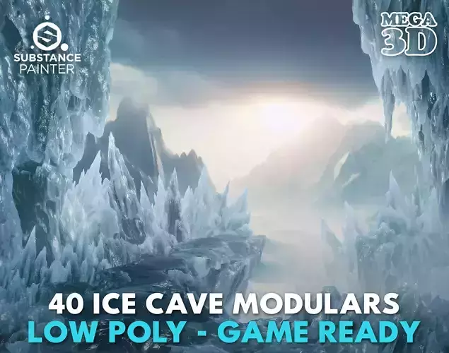 40 Low poly Ice Cave Modulars - 231219 Low-poly 3D model