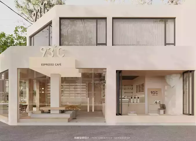 Modern Minimalist Coffee Shop 3D Model AND CAD Drawings