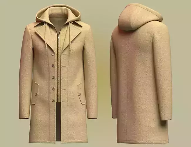Trench Coat With Hood 3d Model