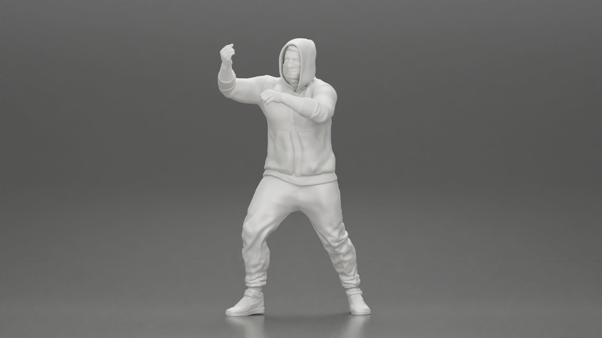 Man in hoodie and mask holding a big flag in support 3D print model_18