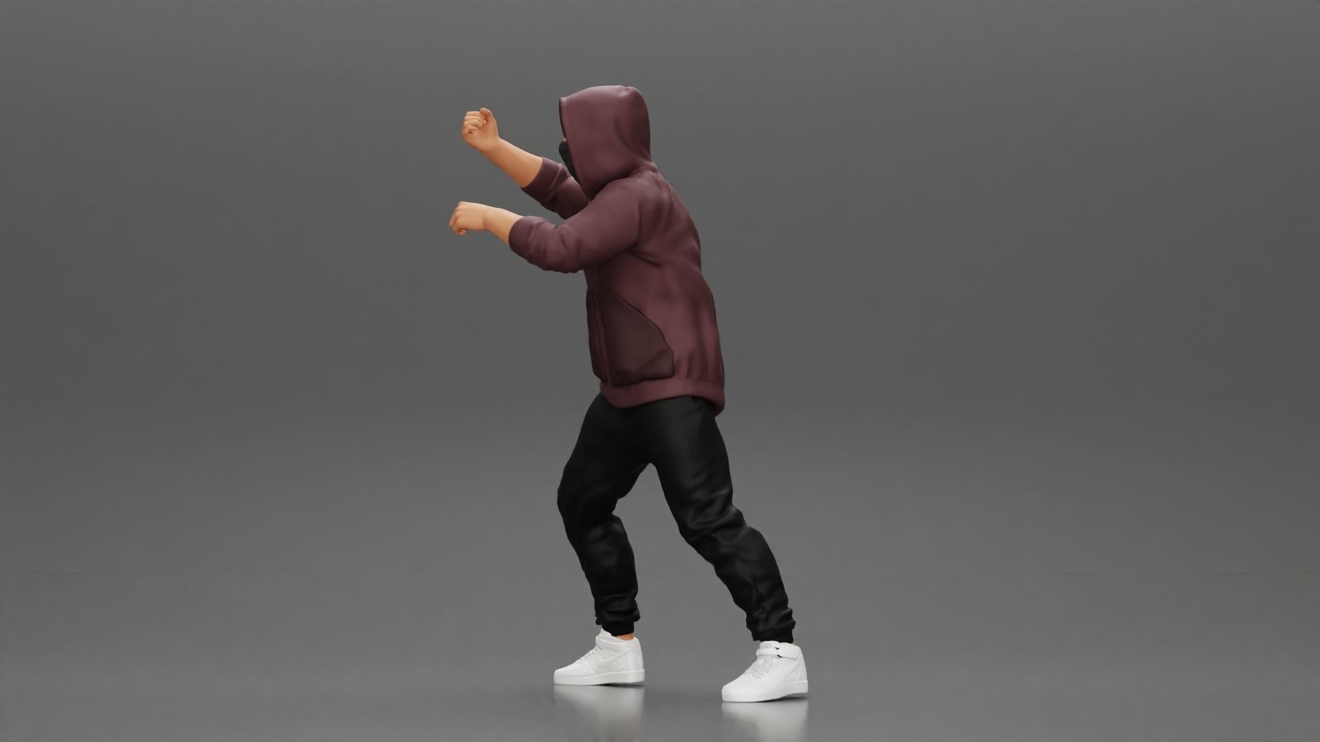 Man in hoodie and mask holding a big flag in support 3D print model_11