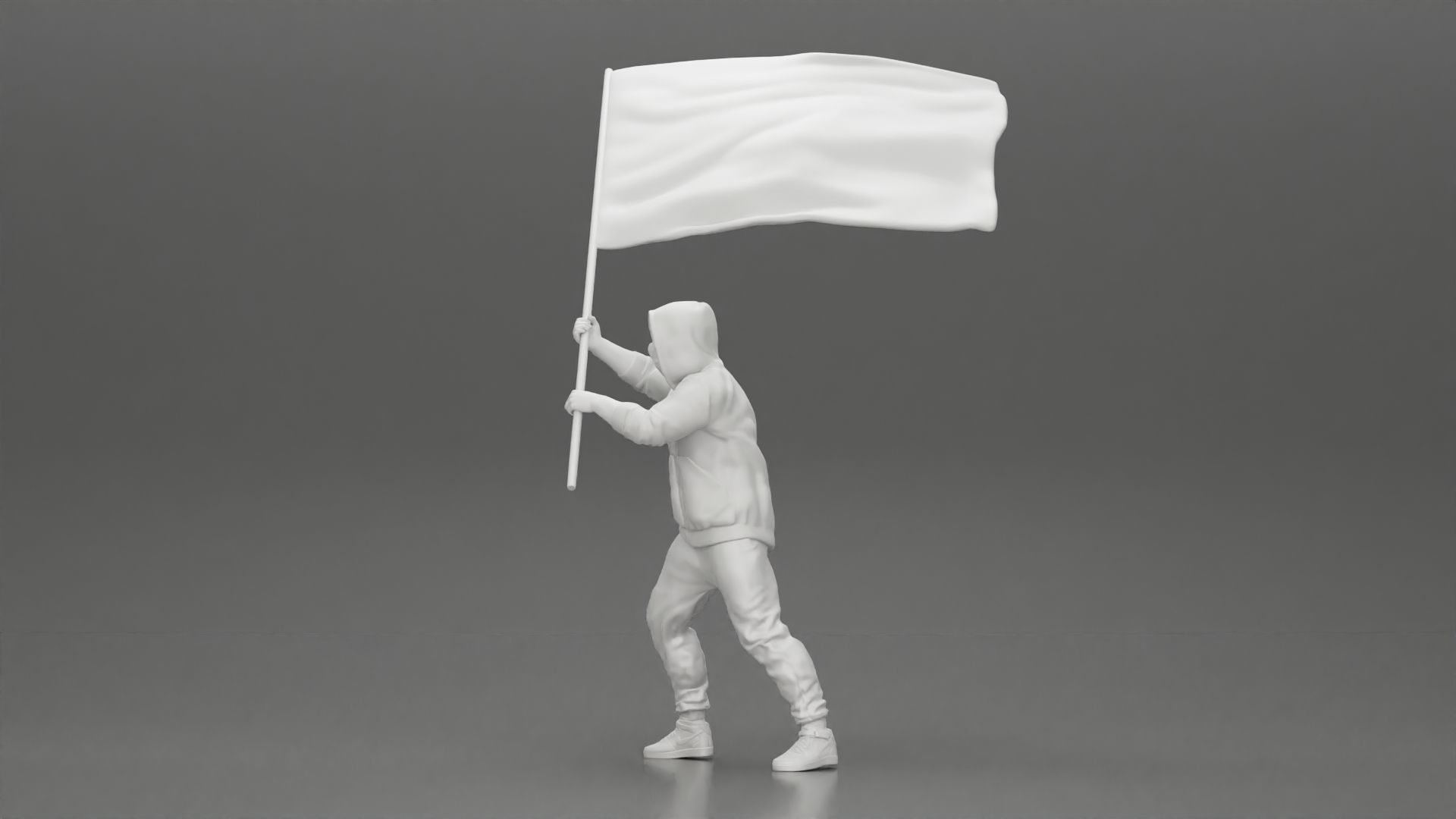 Man in hoodie and mask holding a big flag in support 3D print model_17