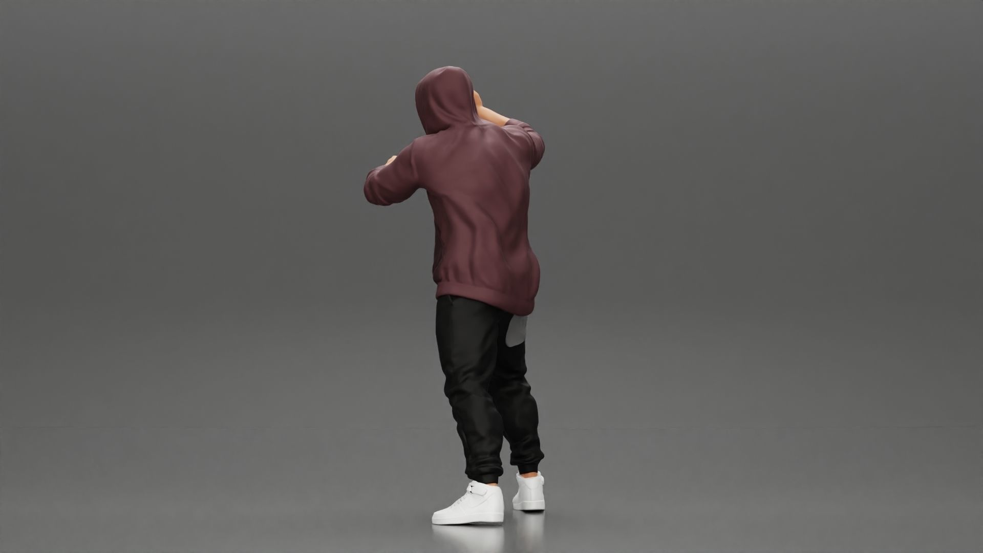 Man in hoodie and mask holding a big flag in support 3D print model_10