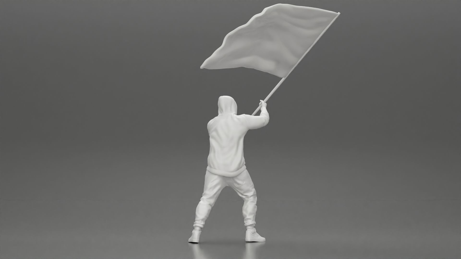Man in hoodie and mask holding a big flag in support 3D print model_15
