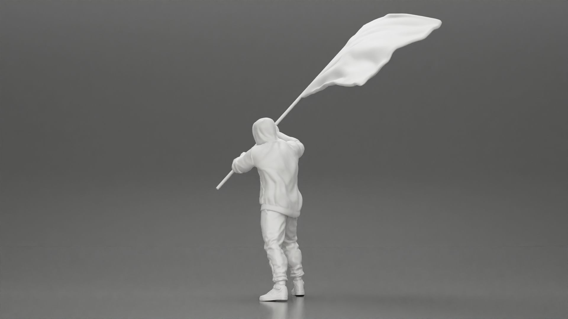 Man in hoodie and mask holding a big flag in support 3D print model_16