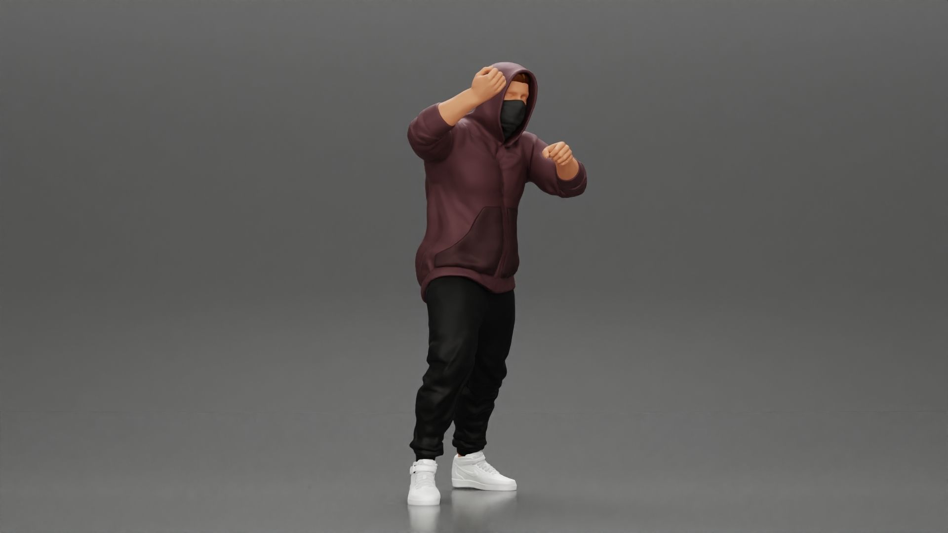 Man in hoodie and mask holding a big flag in support 3D print model_7