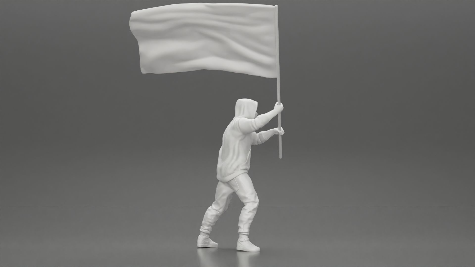 Man in hoodie and mask holding a big flag in support 3D print model_14