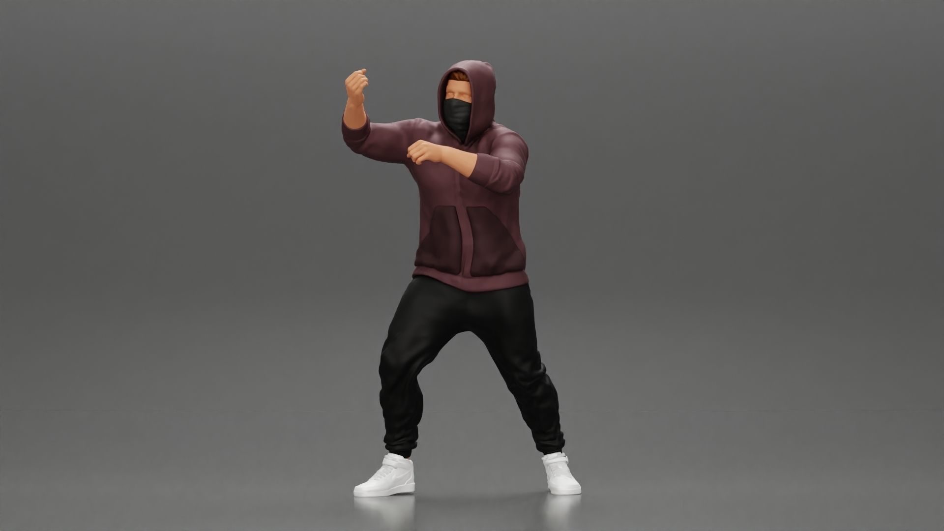 Man in hoodie and mask holding a big flag in support 3D print model_6