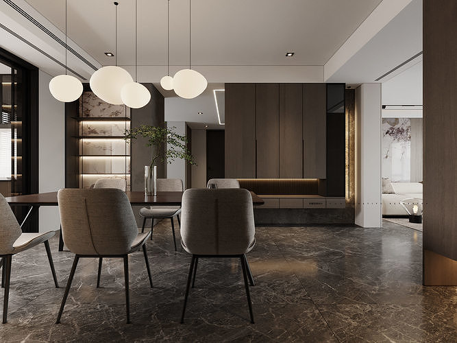 A Luxurious 3D Model of a Contemporary Living Space with CAD 3D model