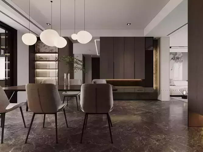 A Luxurious 3D Model of a Contemporary Living Space with CAD