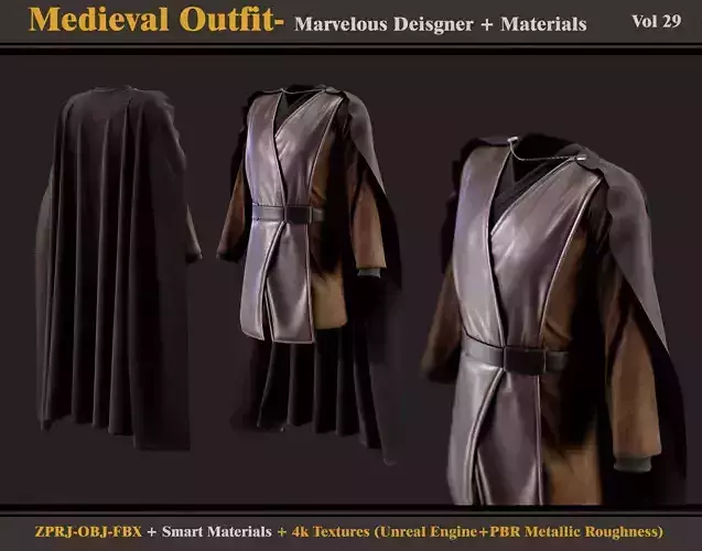 Medieval Outfit- MD-Clo3d - Smart Material -Textures - OBJ- FBX