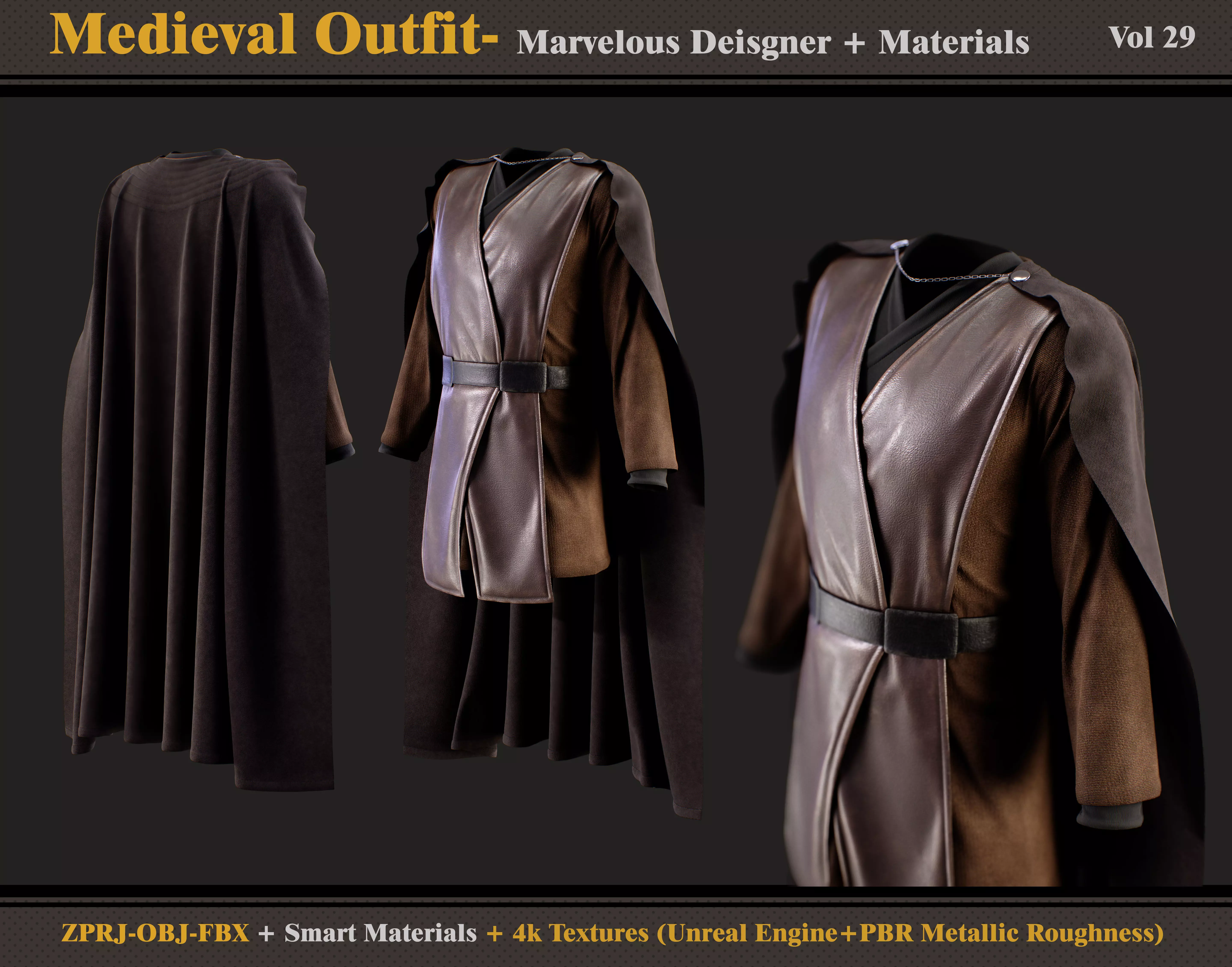 Medieval Outfit- MD-Clo3d - Smart Material -Textures - OBJ- FBX 3D model