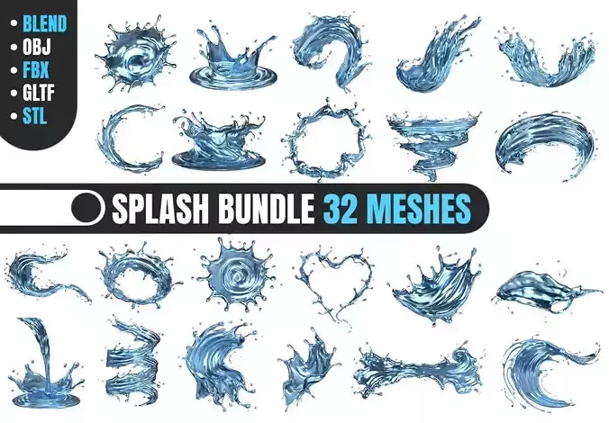 Splash Bundle 32 Meshes 3D Model Collection