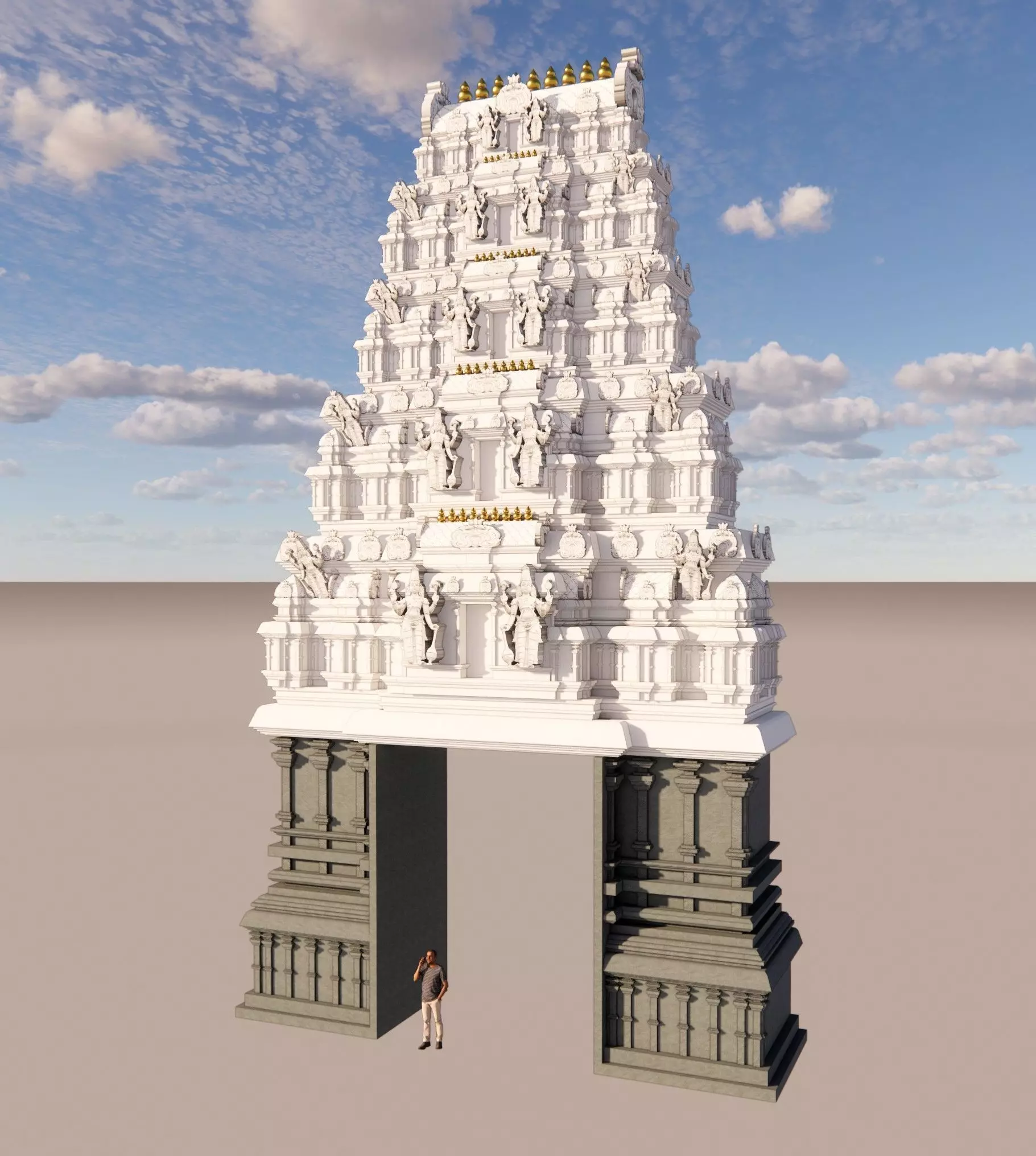 Tirupati Balaji Temple Entry Gate And Dome  3D model_0