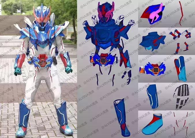 Kamen Rider Destream Armor - DIY Cosplay Pepakura Foam Template Low-poly 3D model