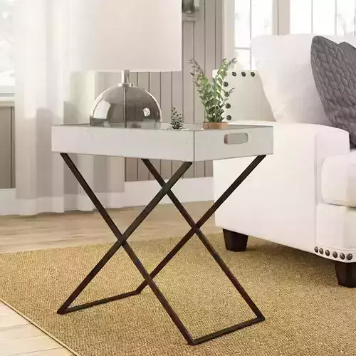 Georgiana Solid Wood Tray Top Cross Legs End Table