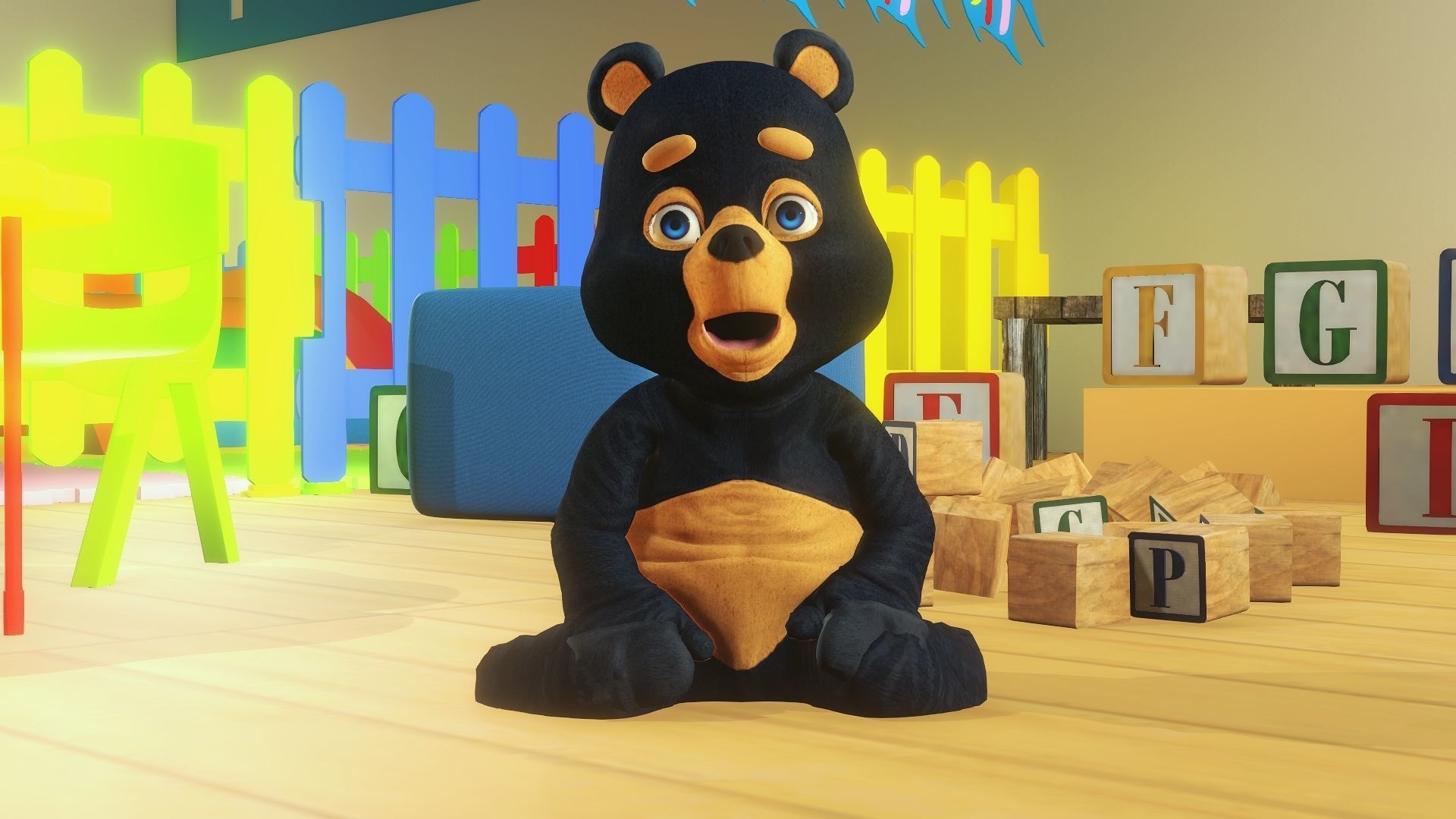 Cartoon Teddy Bear Textured Rigged Low-poly 3D model_6
