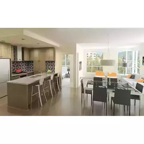 001-House A open kitchen and dining area