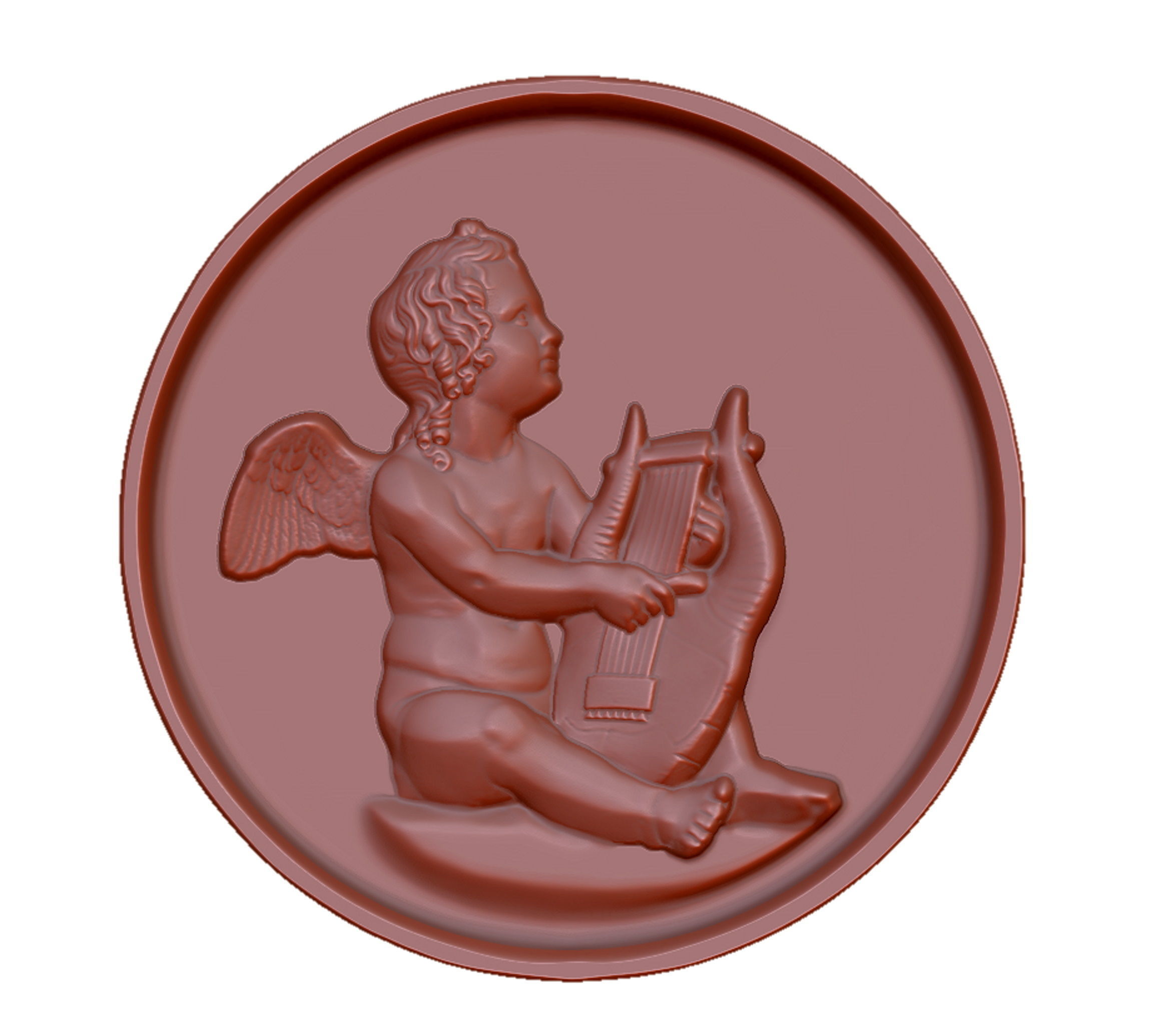 angel with harp relief 3D print model_6