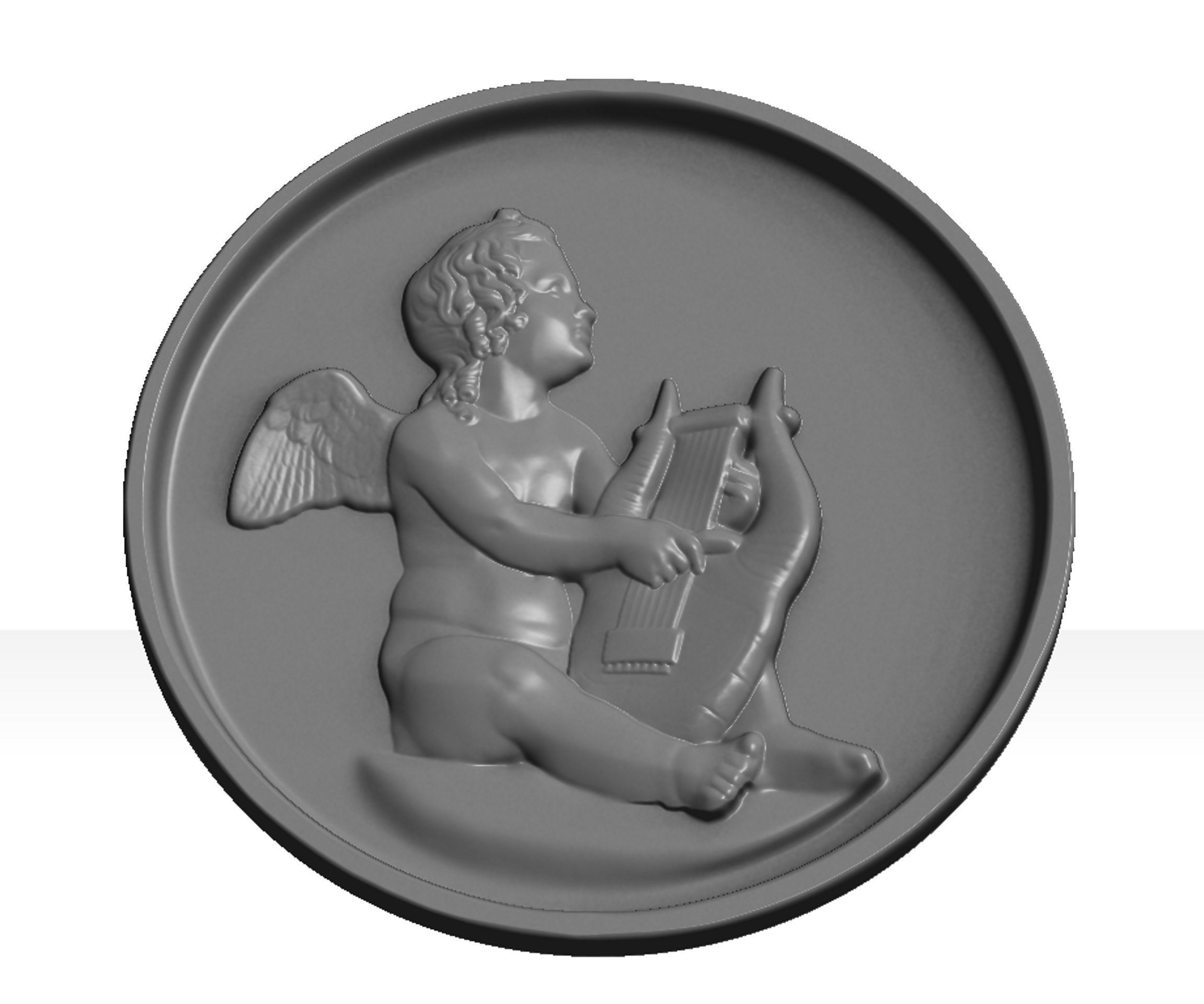 angel with harp relief 3D print model_4