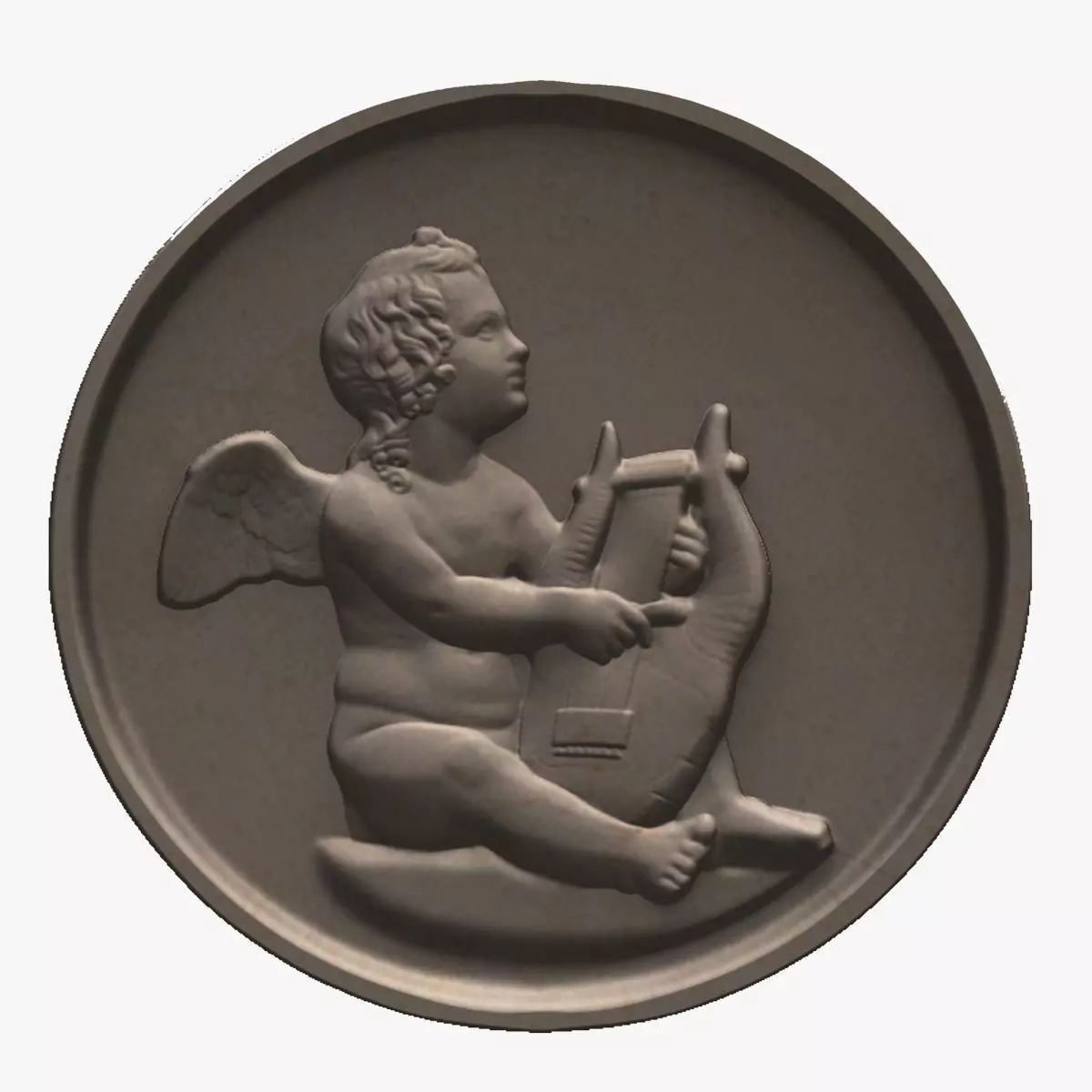 angel with harp relief 3D print model_0