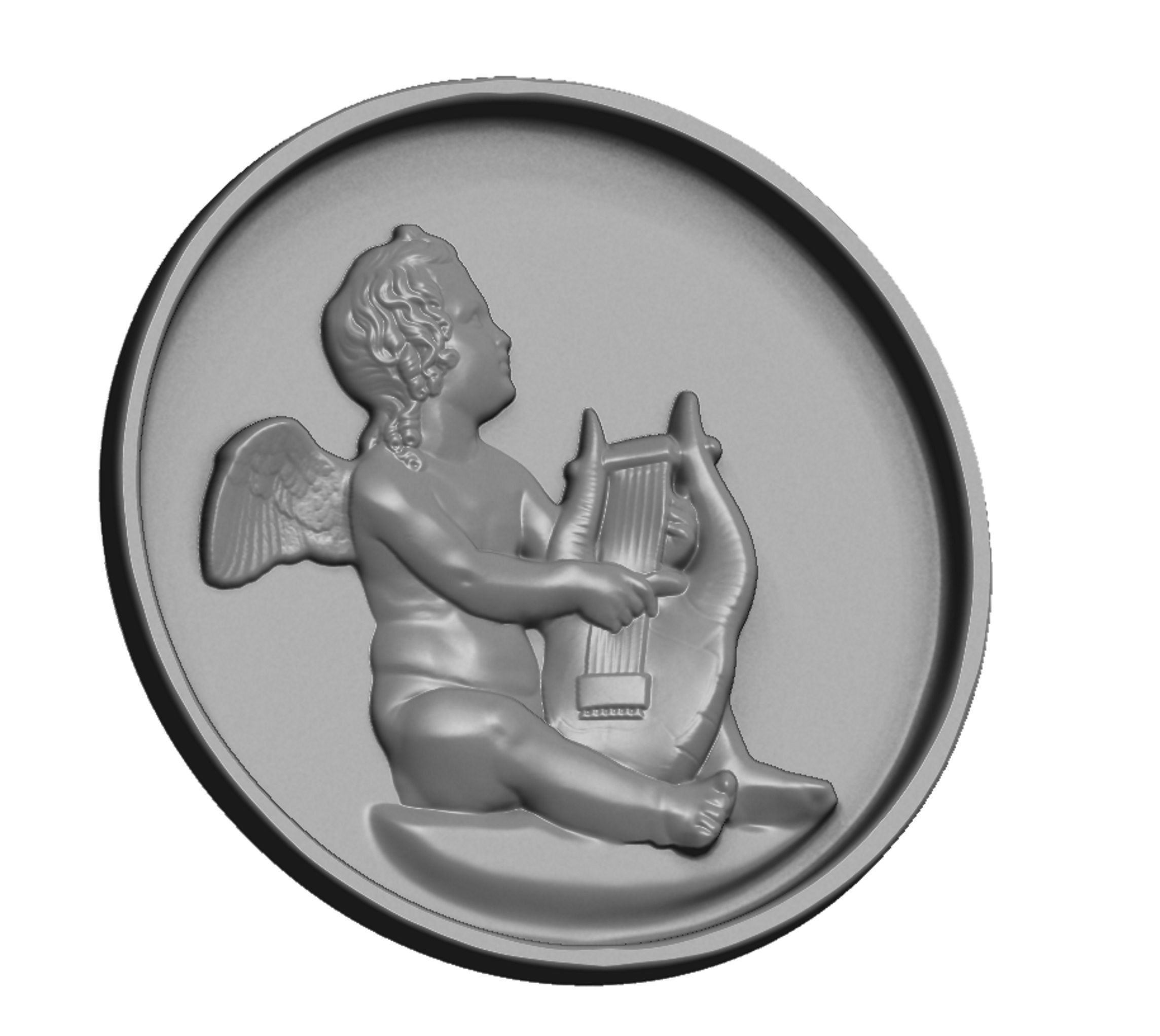 angel with harp relief 3D print model_1