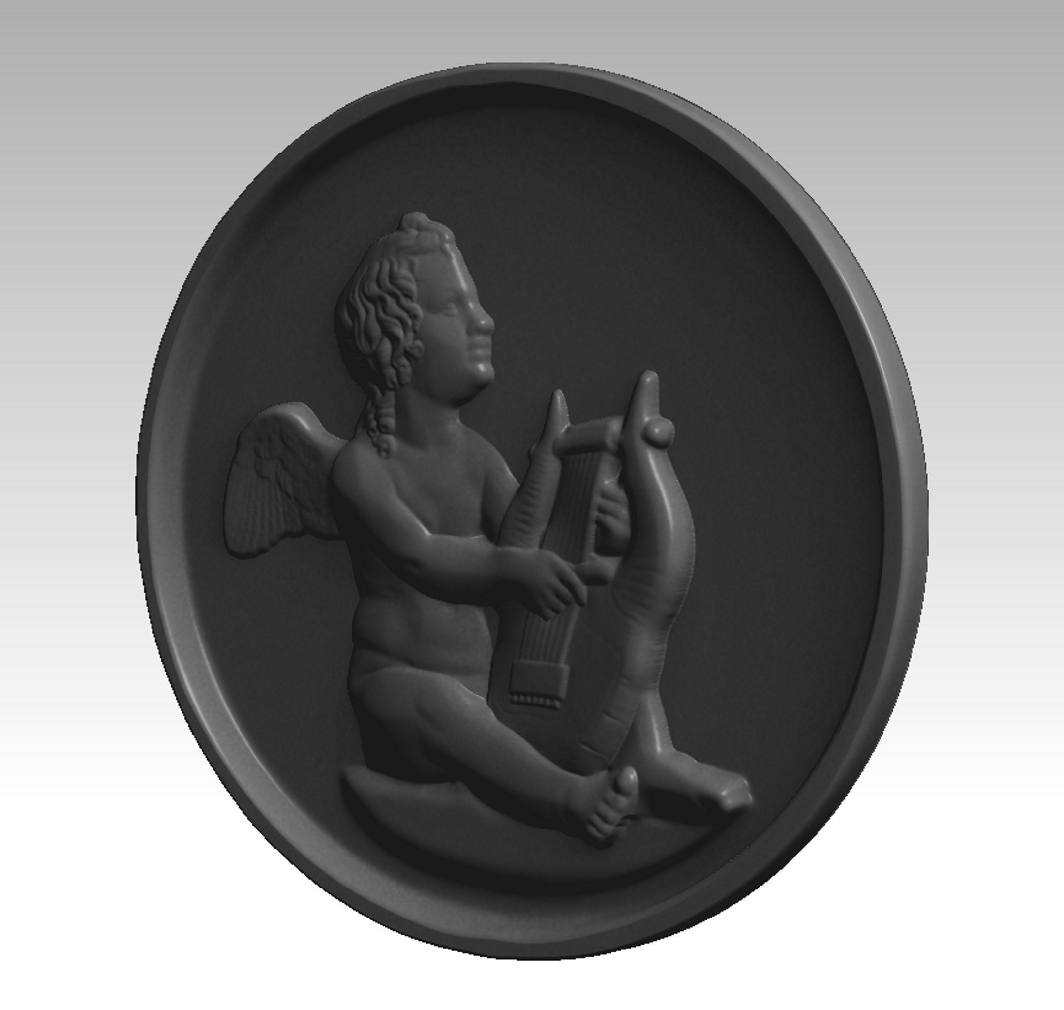 angel with harp relief 3D print model_2