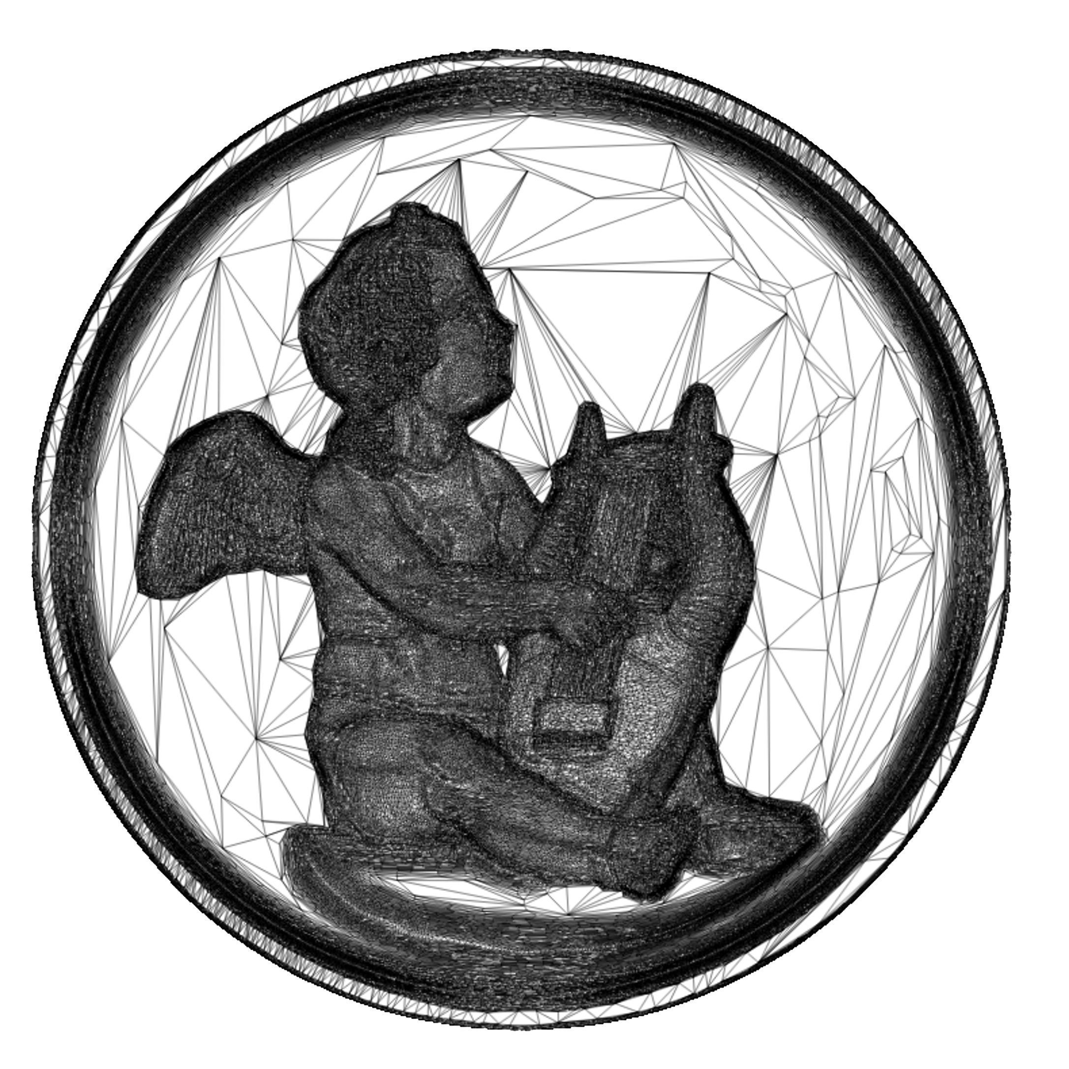 angel with harp relief 3D print model_5