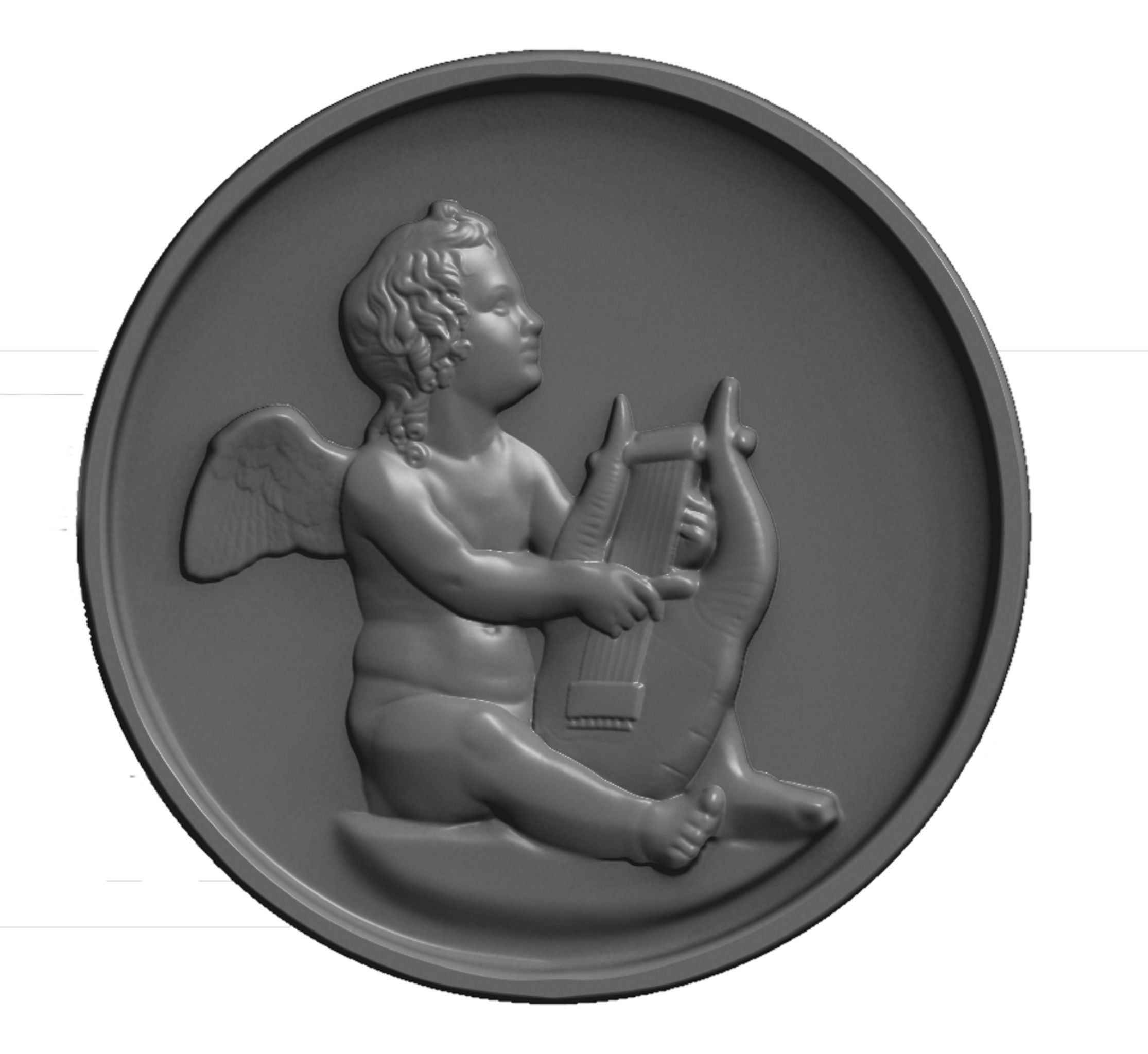 angel with harp relief 3D print model_7