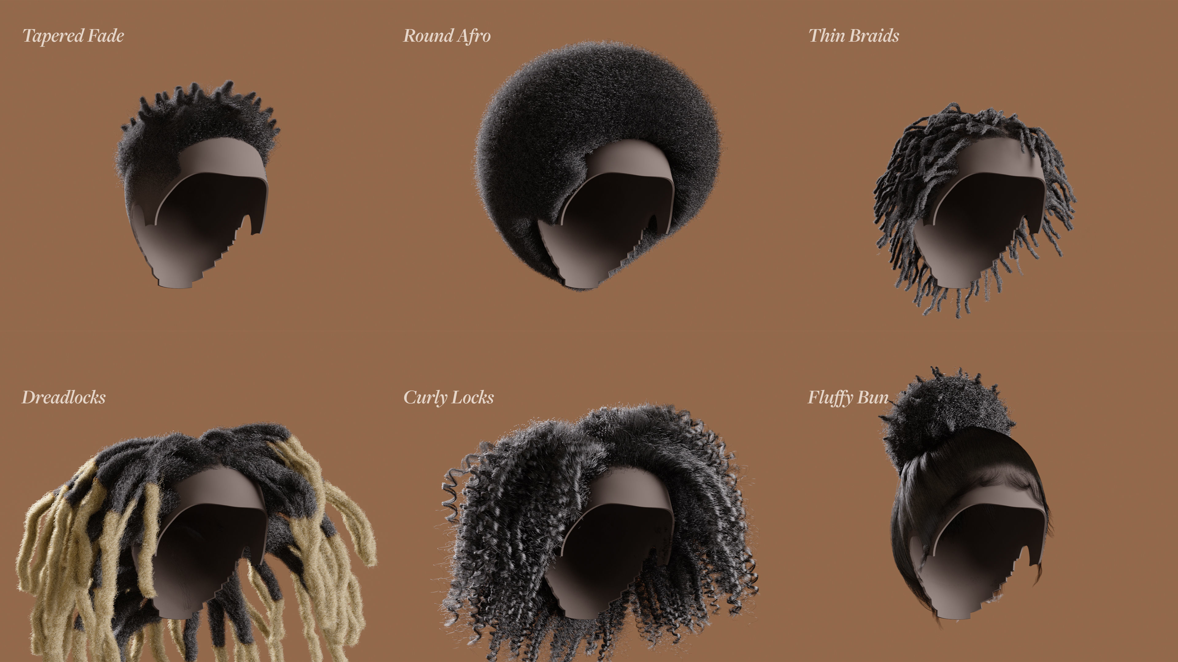 Afro-Textured Wig Pack 3D model_3