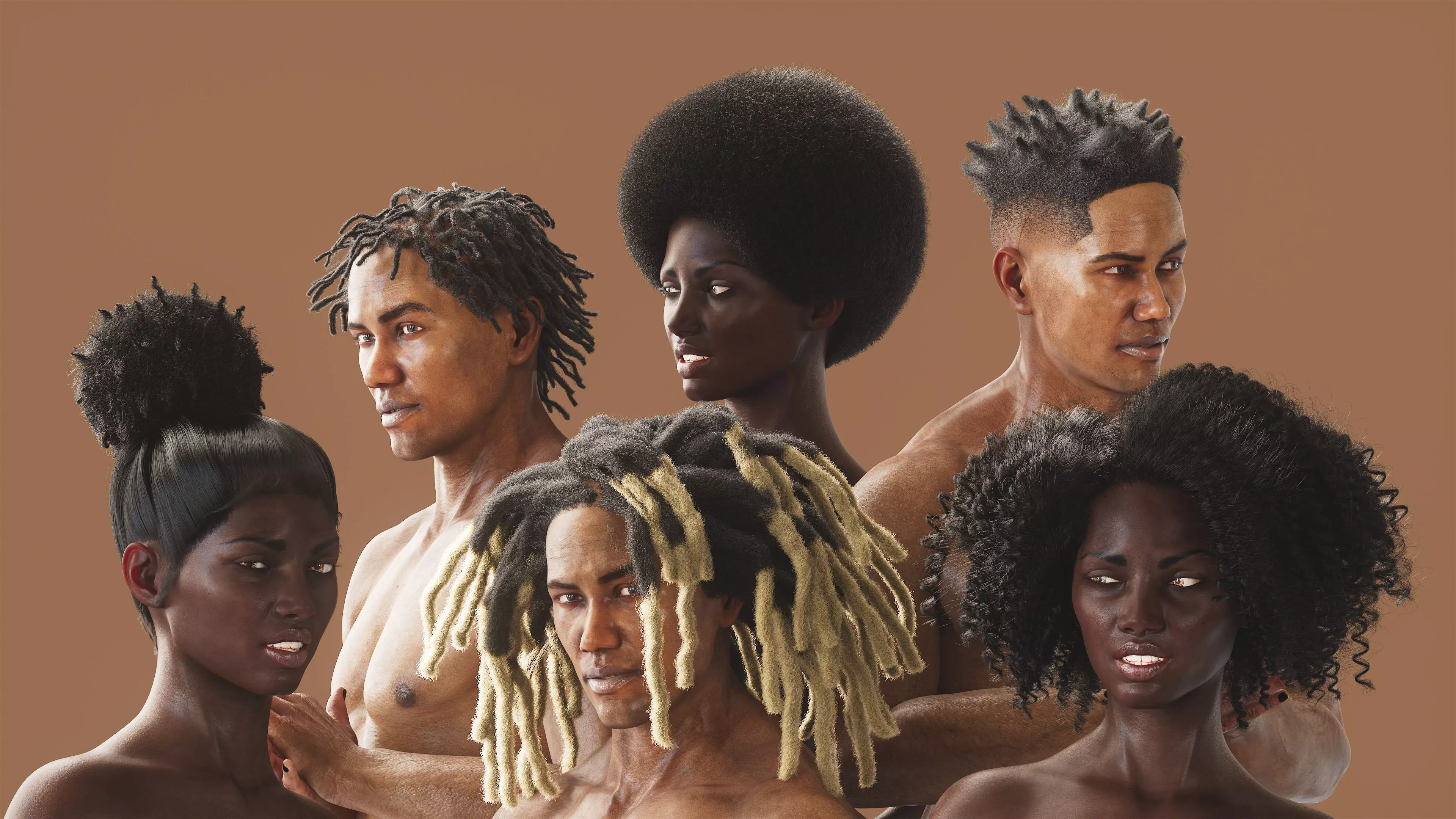 Afro-Textured Wig Pack 3D model_0