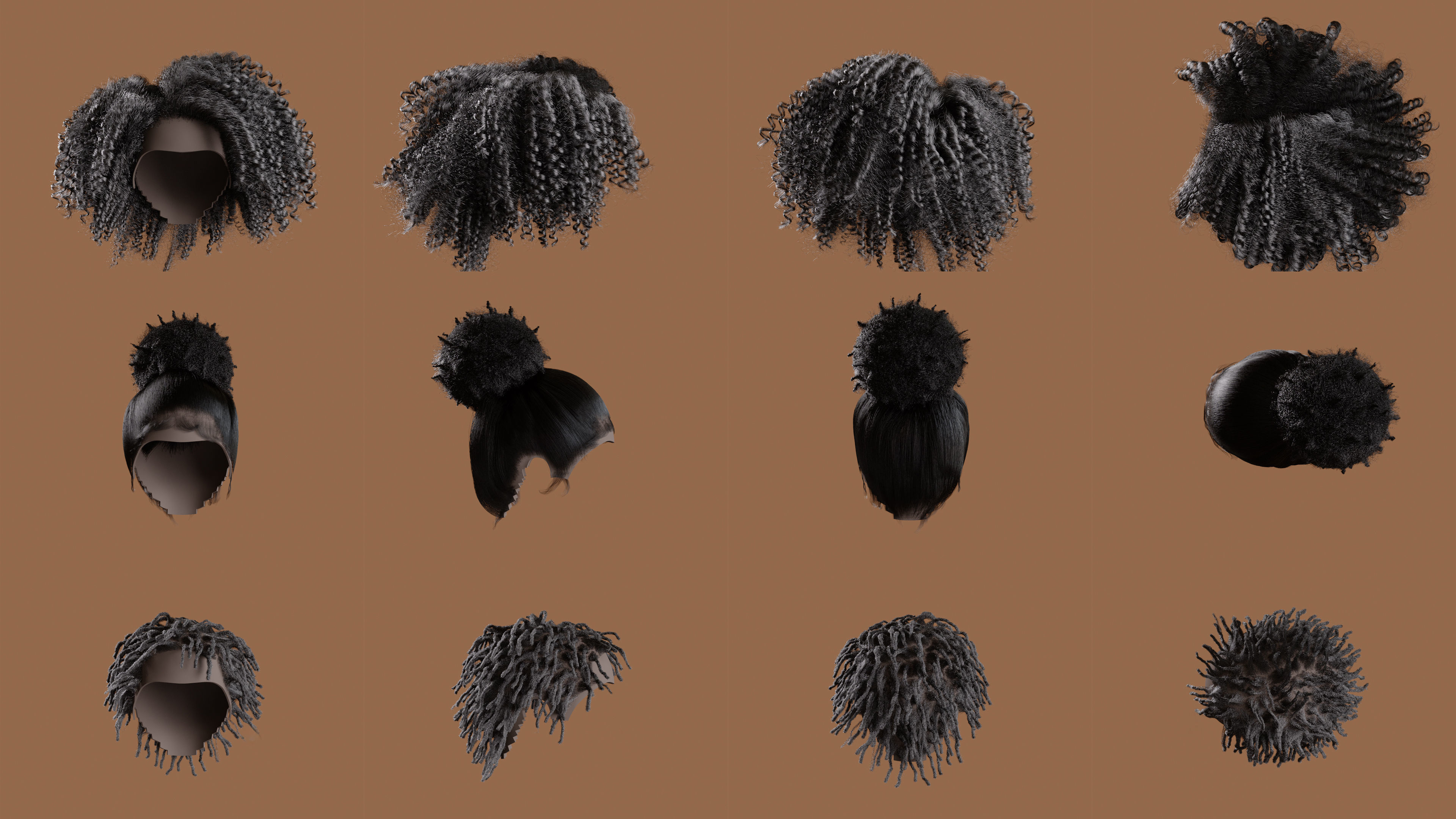 Afro-Textured Wig Pack 3D model_2