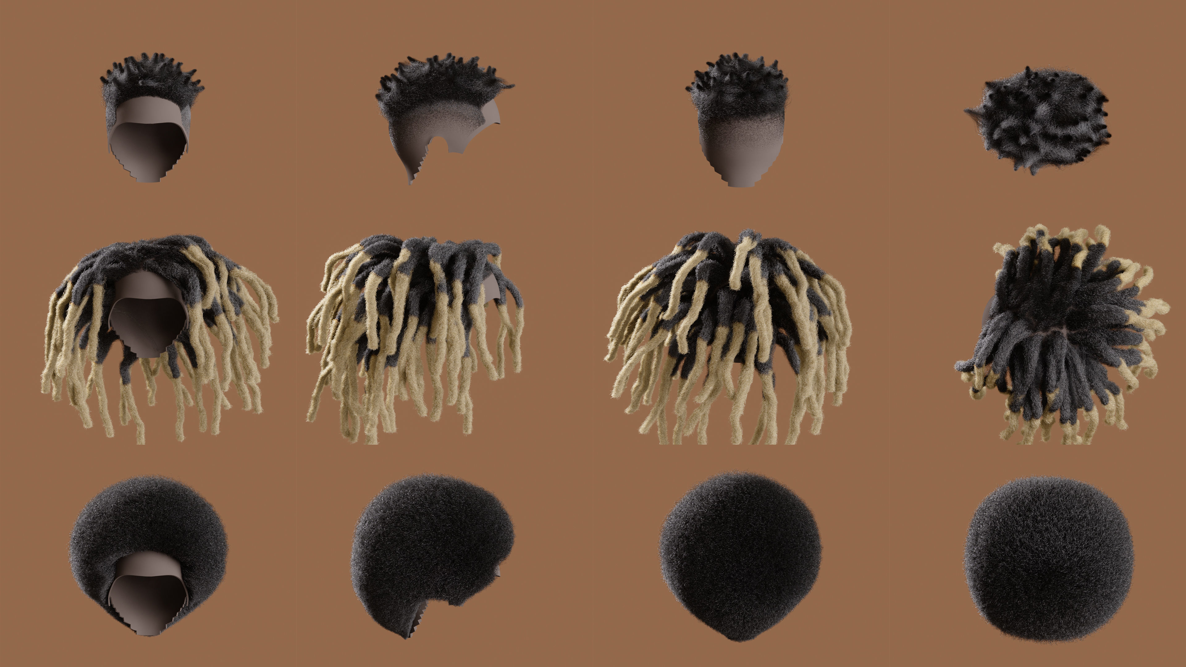 Afro-Textured Wig Pack 3D model_1