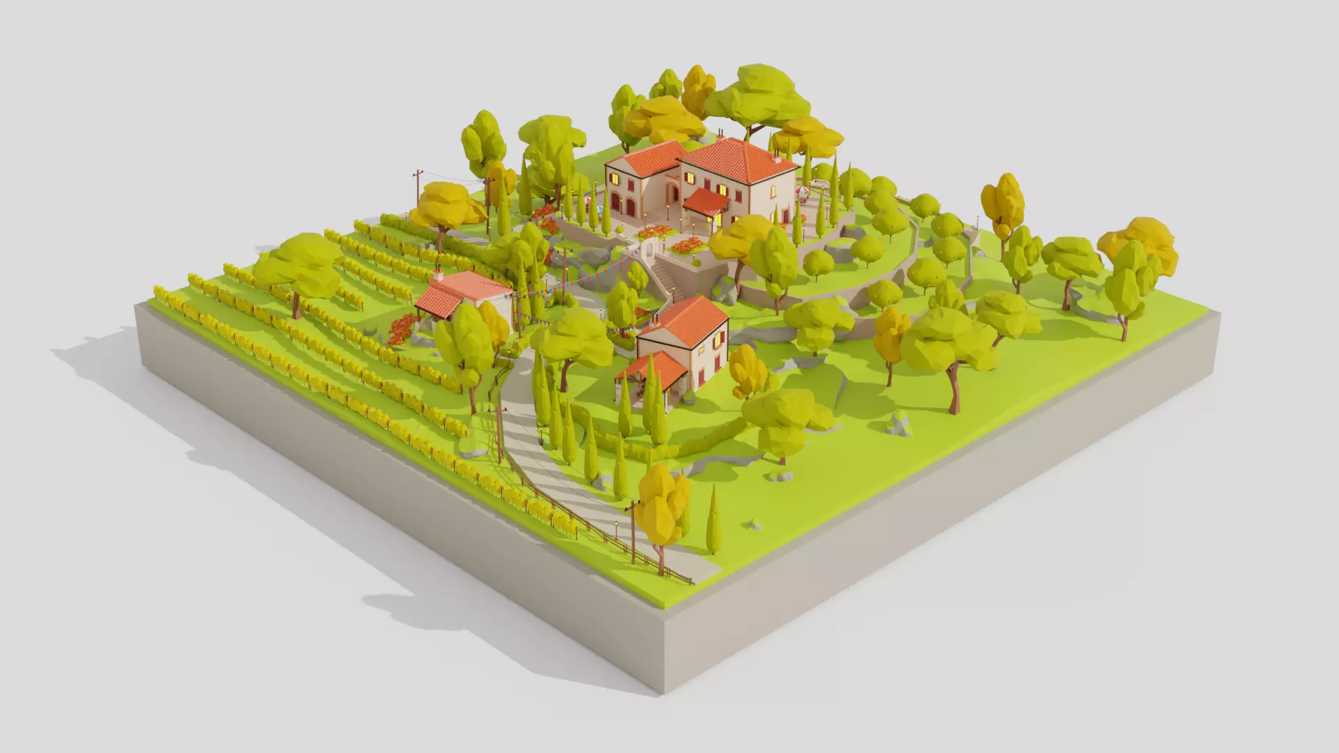 Village Southern Europe Low-Poly Free 3D model