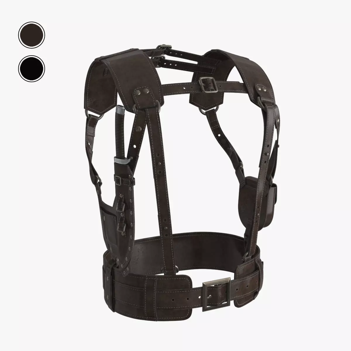 Leather Harness Tactical Shoulder Holster with Knife 2 Colors Low-poly 3D model