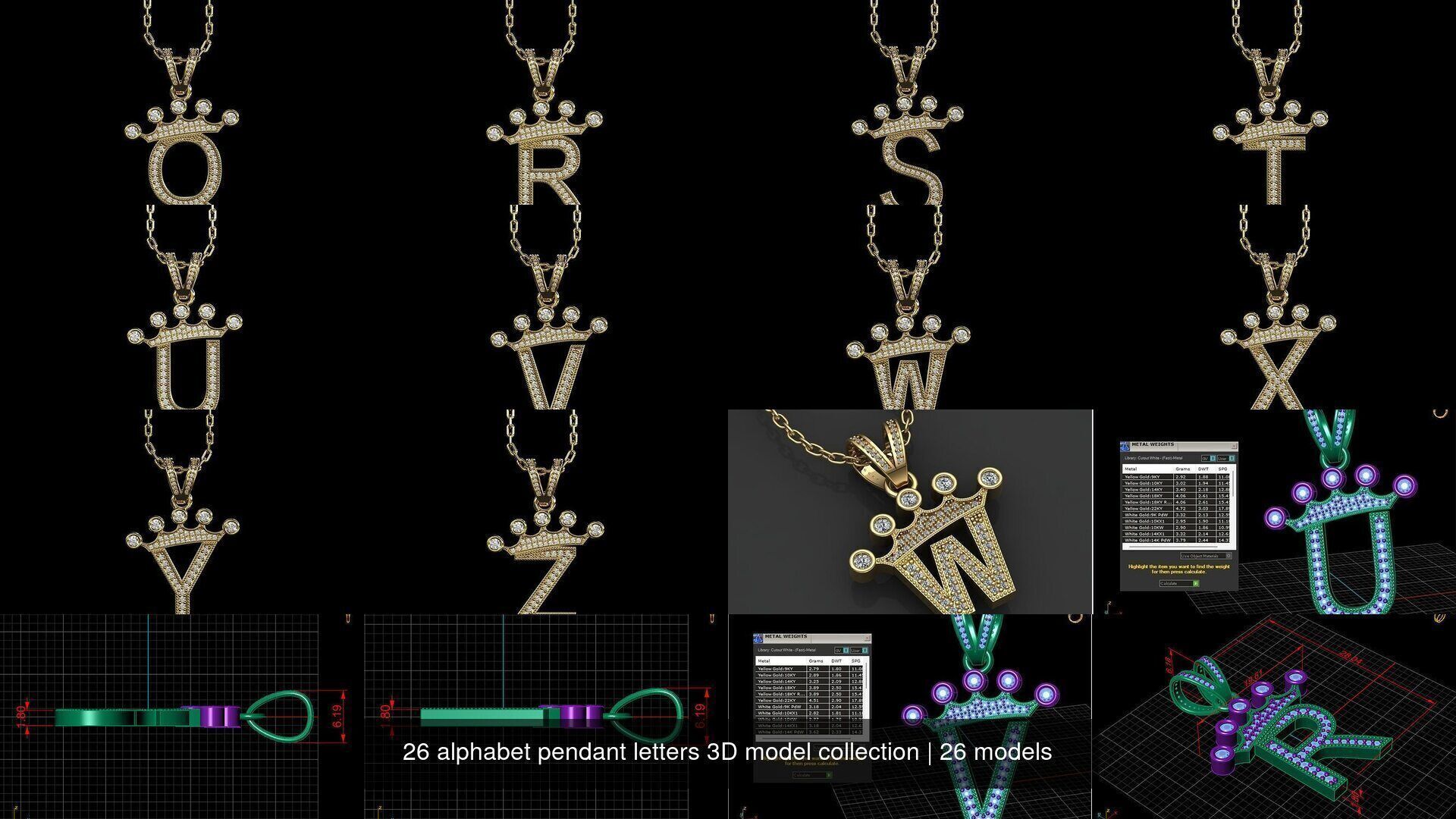 26 alphabet pendant letters 3D model collection _2