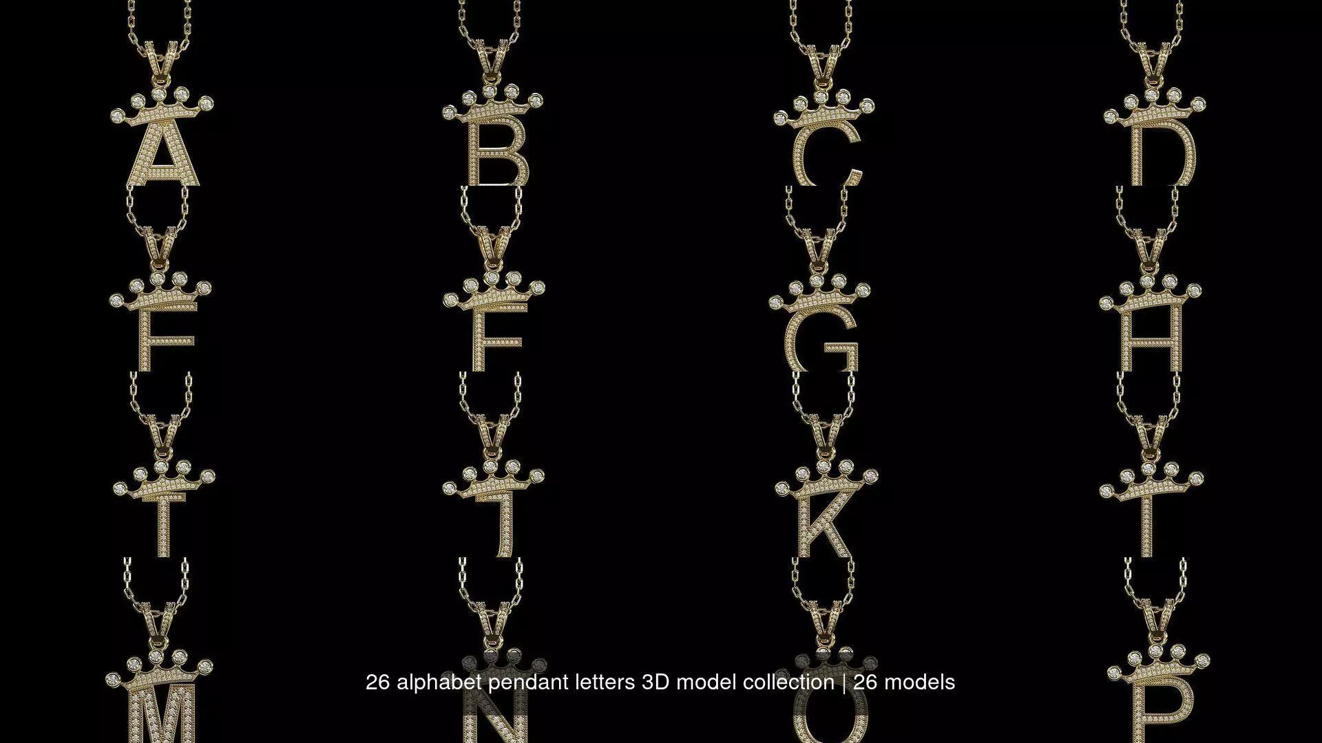 26 alphabet pendant letters 3D model collection _1