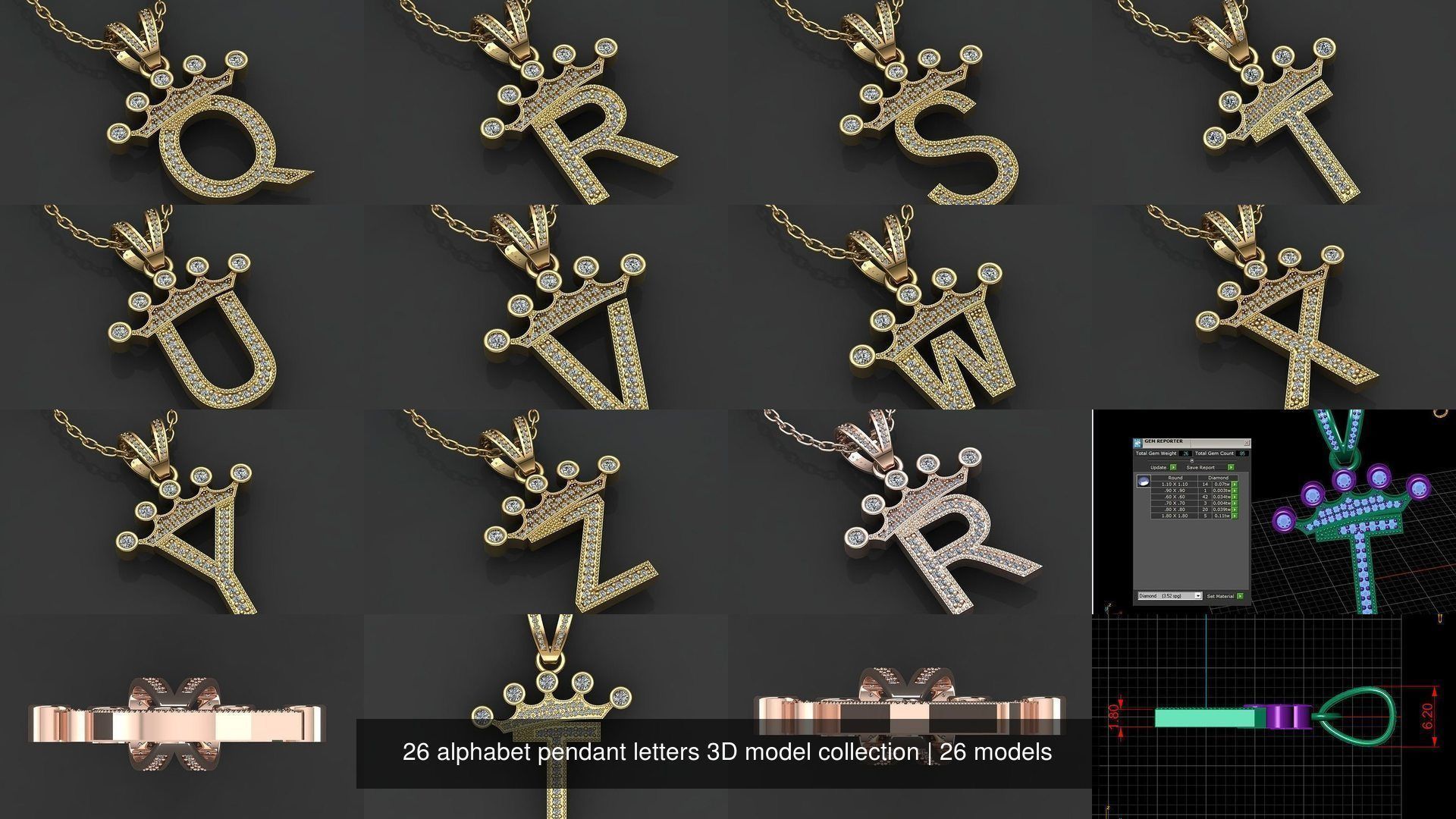 26 alphabet pendant letters 3D model collection _6