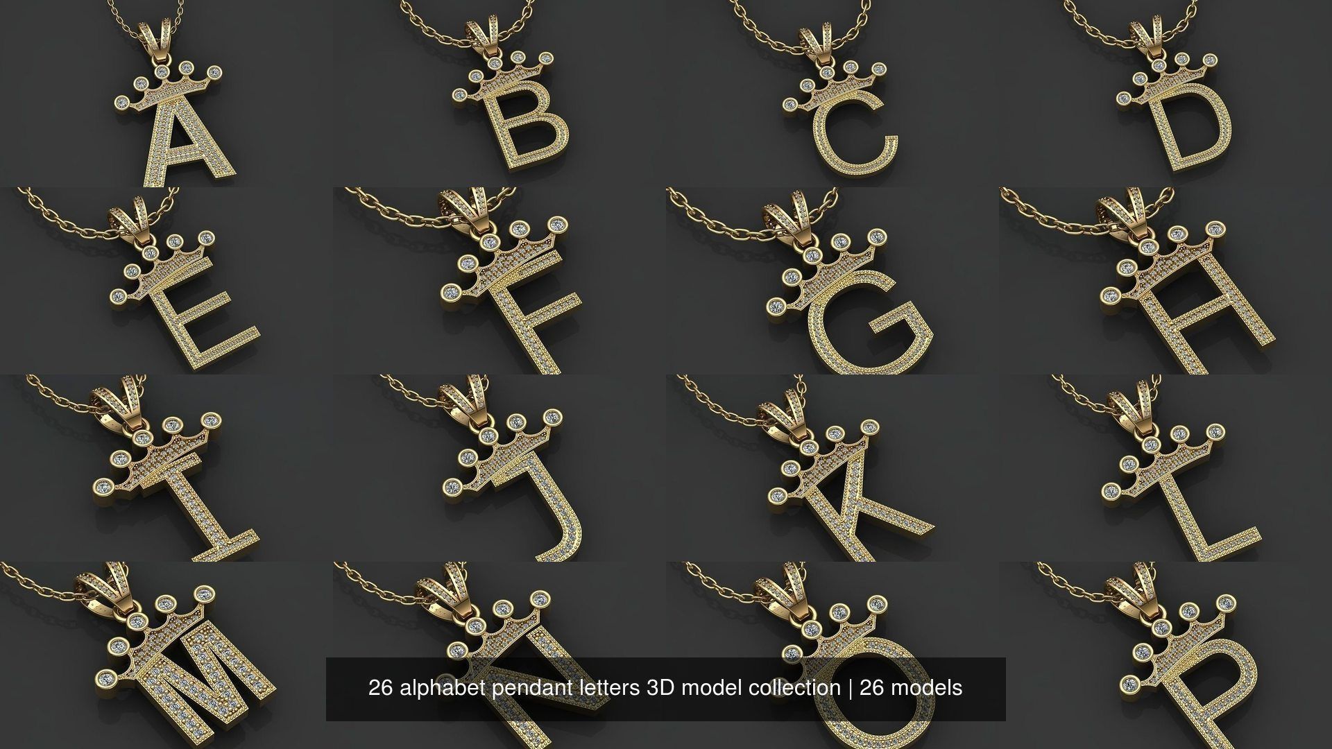 26 alphabet pendant letters 3D model collection _5