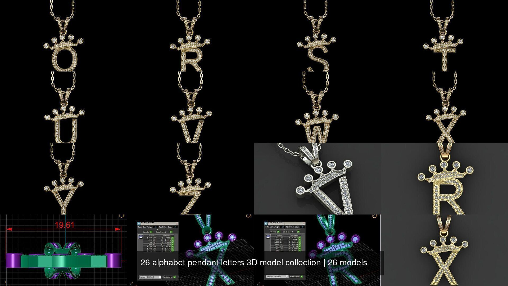 26 alphabet pendant letters 3D model collection _3