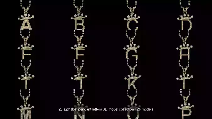 26 alphabet pendant letters 3D model collection 