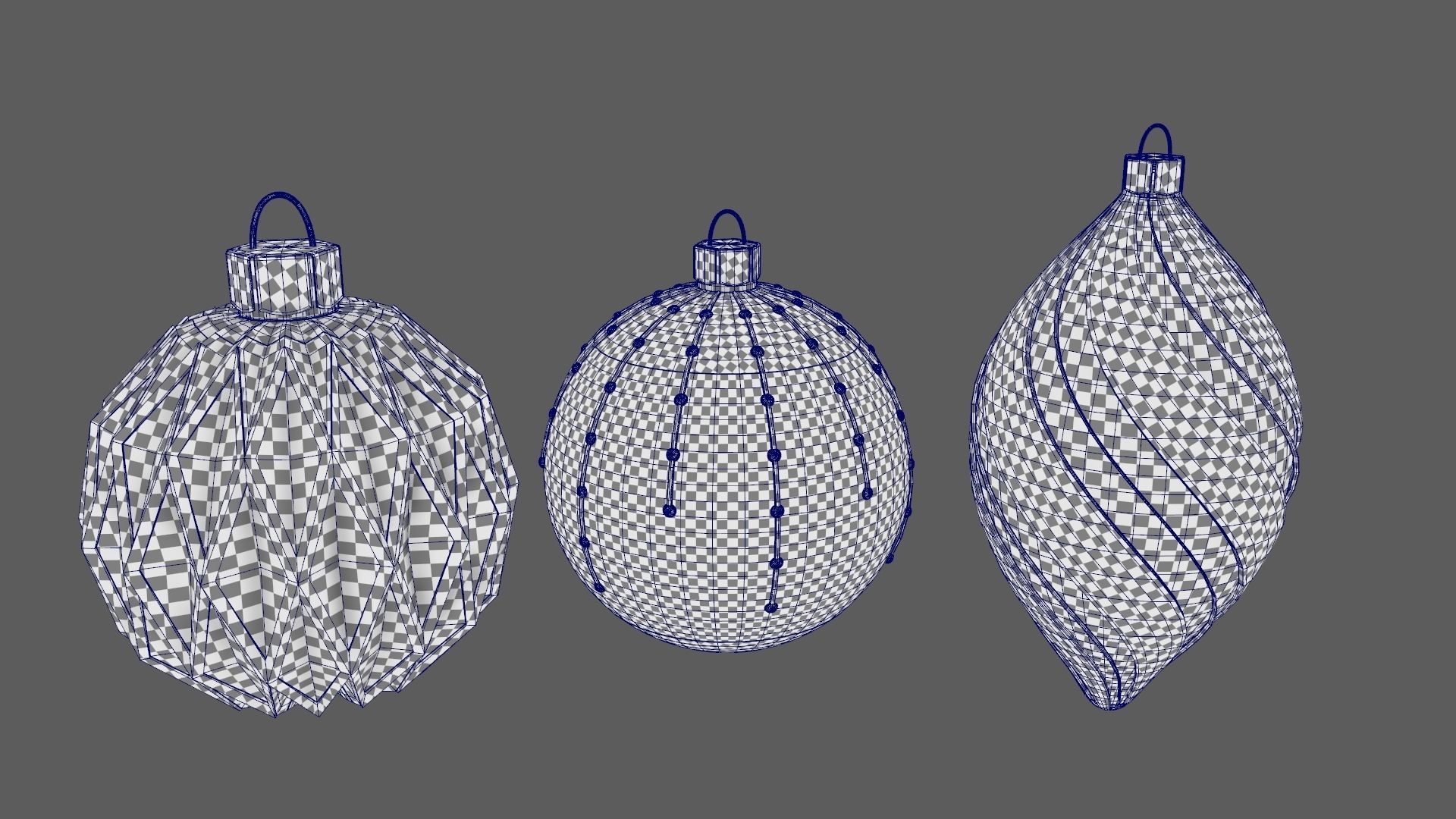 Christmas Tree Ornament Set5 - Blue White Low-poly 3D model_9