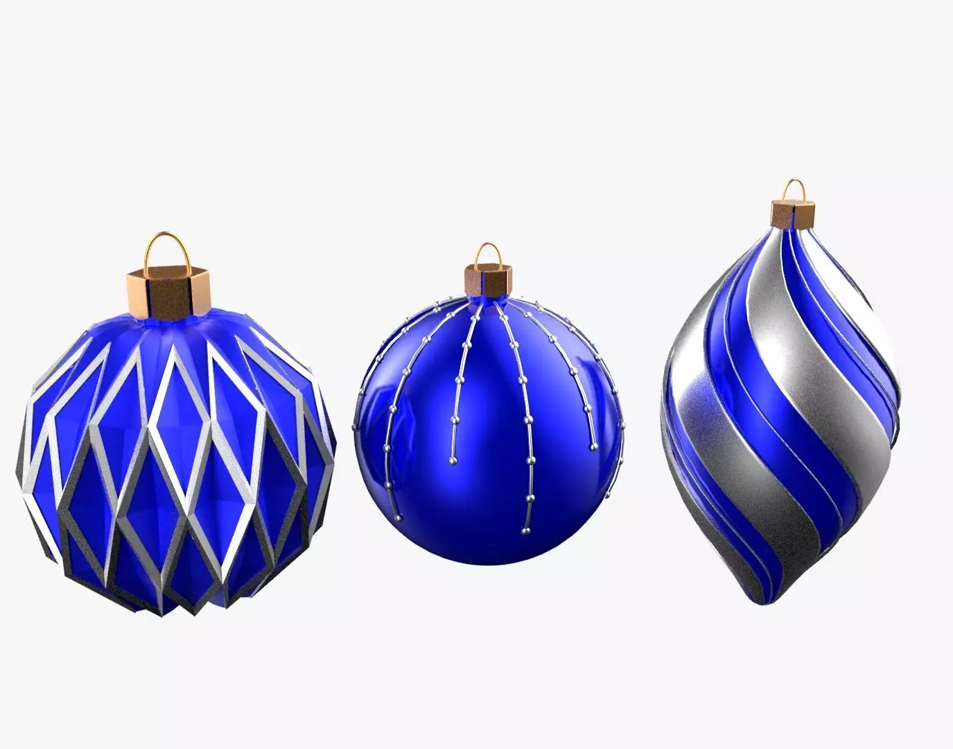Christmas Tree Ornament Set5 - Blue White Low-poly 3D model_0