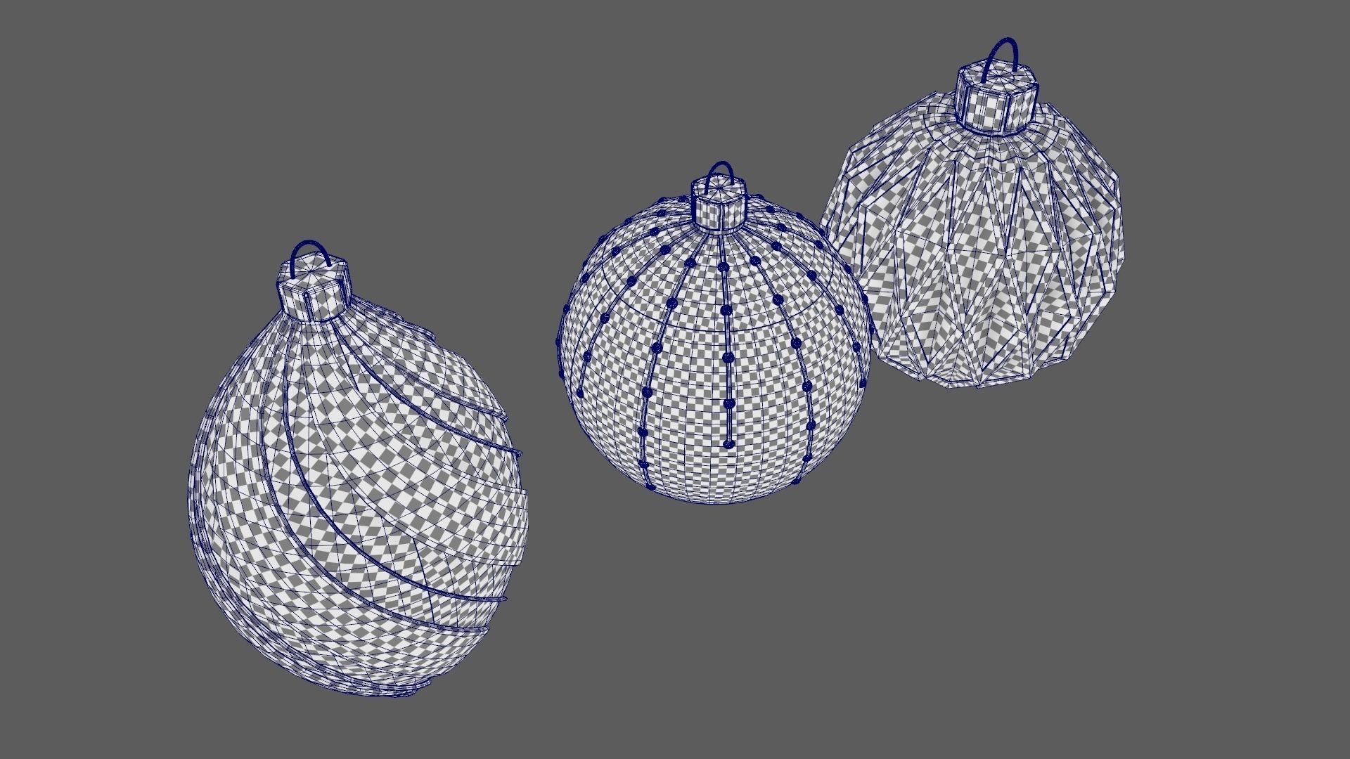 Christmas Tree Ornament Set5 - Blue White Low-poly 3D model_11