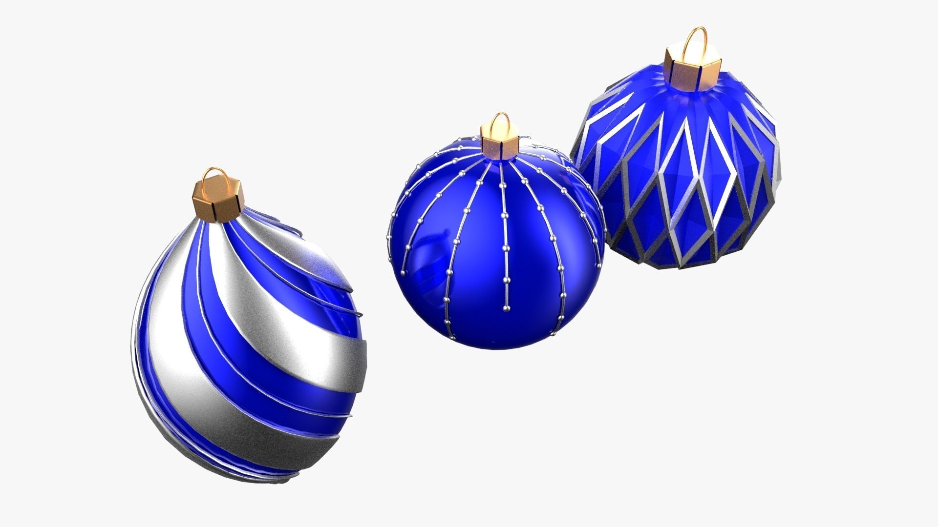 Christmas Tree Ornament Set5 - Blue White Low-poly 3D model_3
