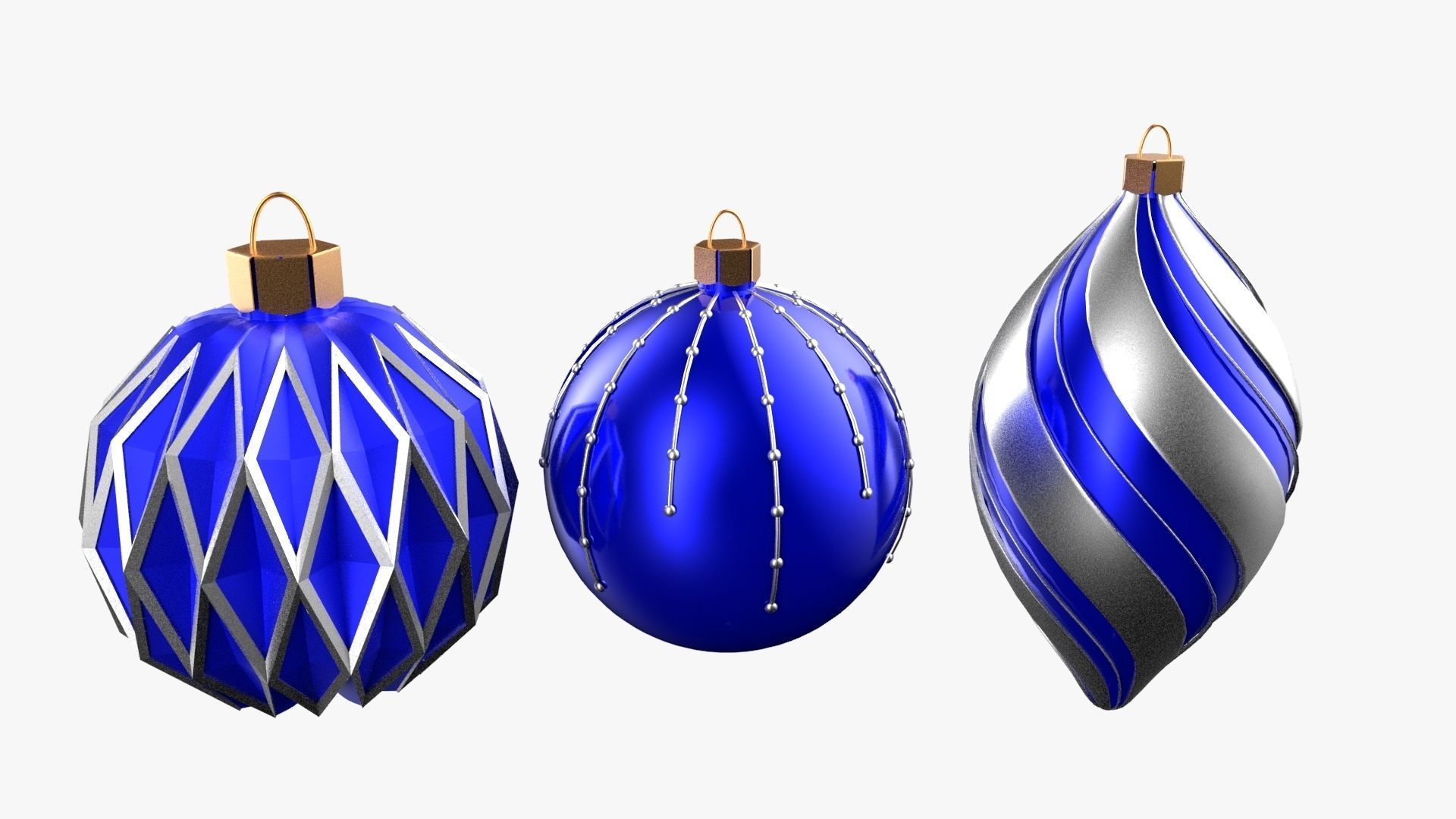 Christmas Tree Ornament Set5 - Blue White Low-poly 3D model_1