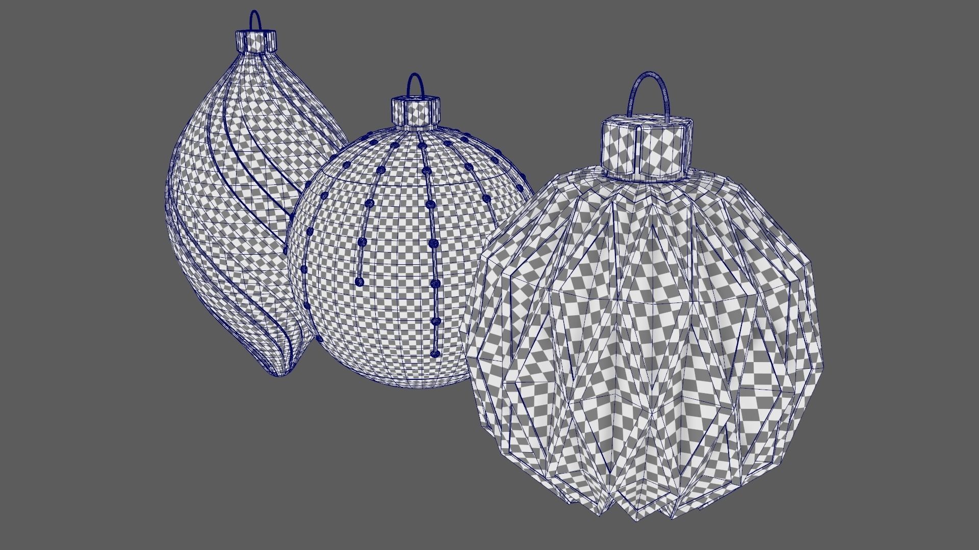 Christmas Tree Ornament Set5 - Blue White Low-poly 3D model_12