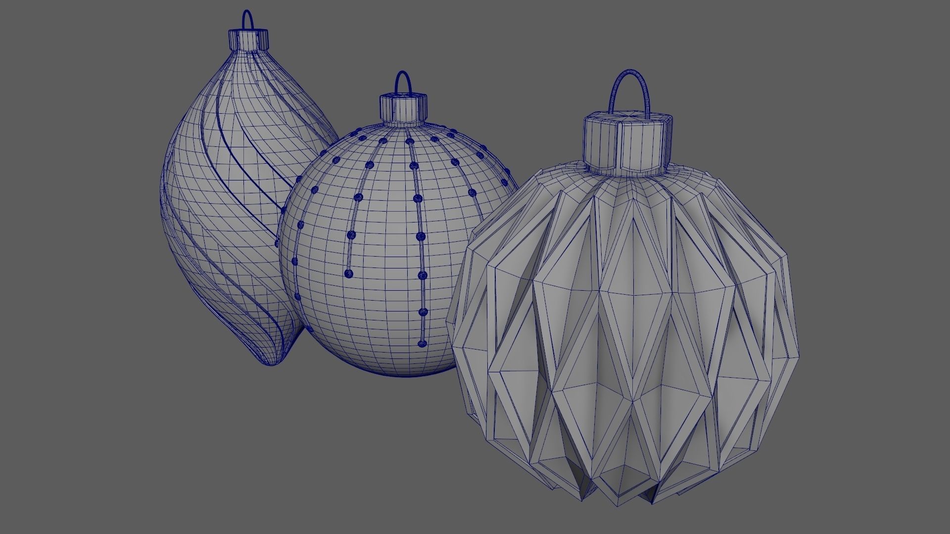 Christmas Tree Ornament Set5 - Blue White Low-poly 3D model_20