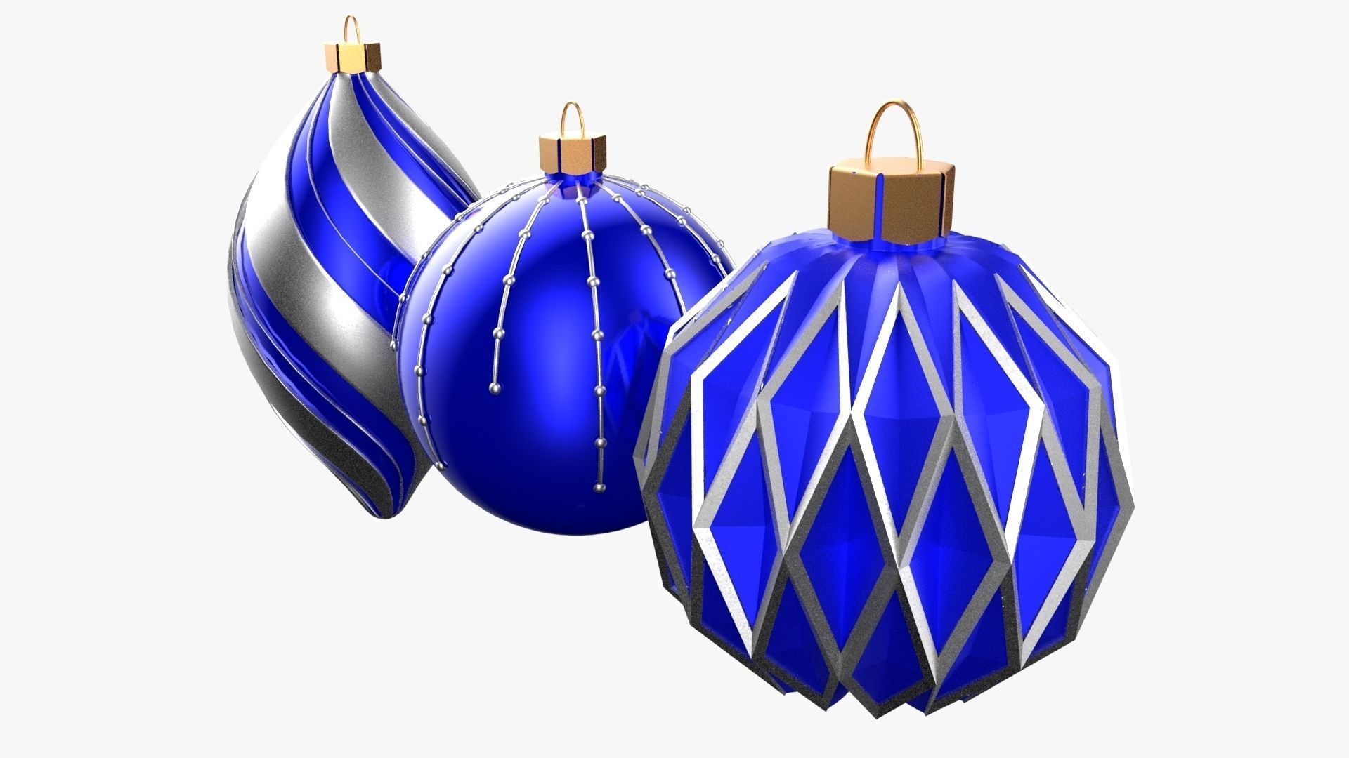 Christmas Tree Ornament Set5 - Blue White Low-poly 3D model_4